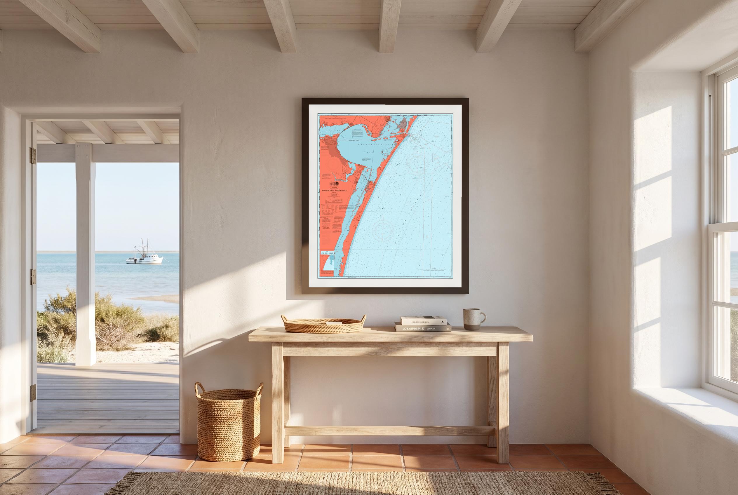 Baffin Bay in Reef Break, framed in a room