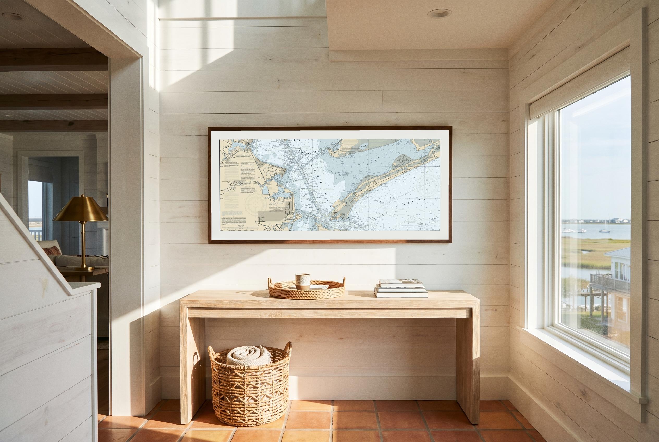 Galveston Bay in Charthouse, framed in a room