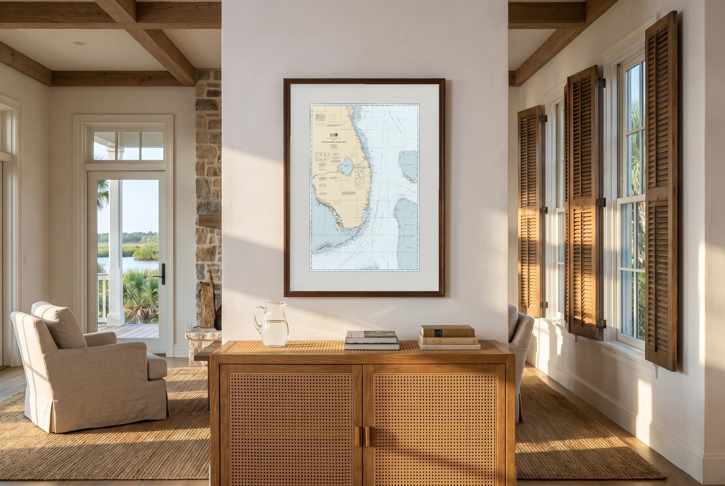 Cape Canaveral to Key West in Charthouse, framed in a room