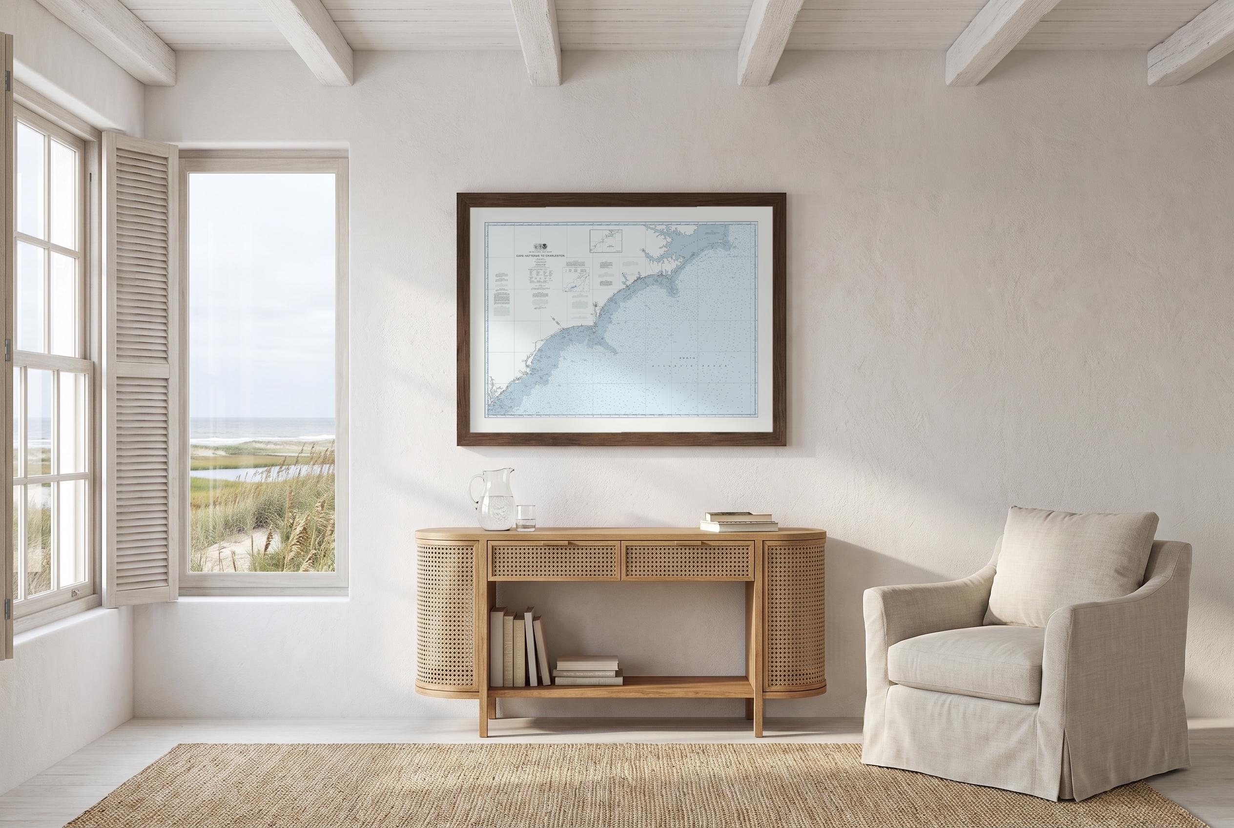 Cape Hatteras to Charleston in Sea Smoke, framed in a room