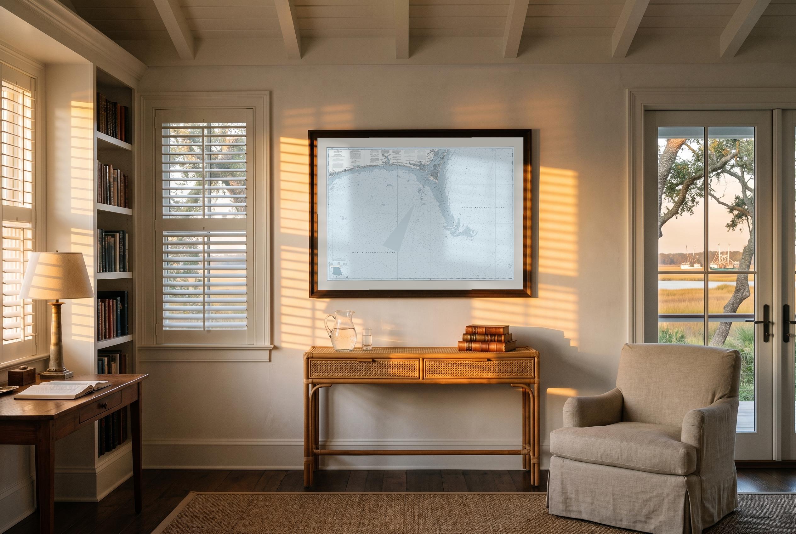Cape Fear in Sea Smoke, framed in a room