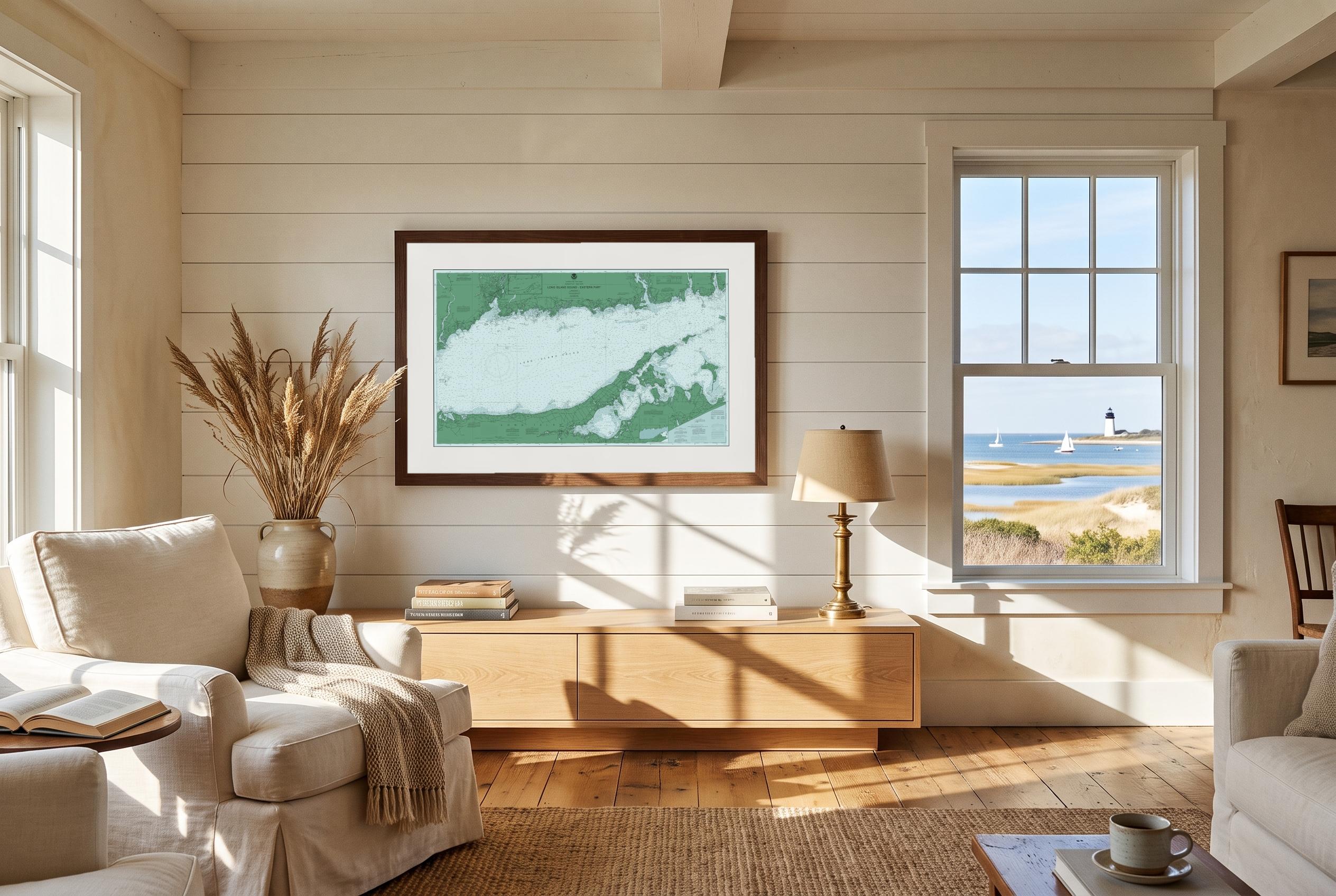Long Island Sound in Salt Marsh, framed in a room