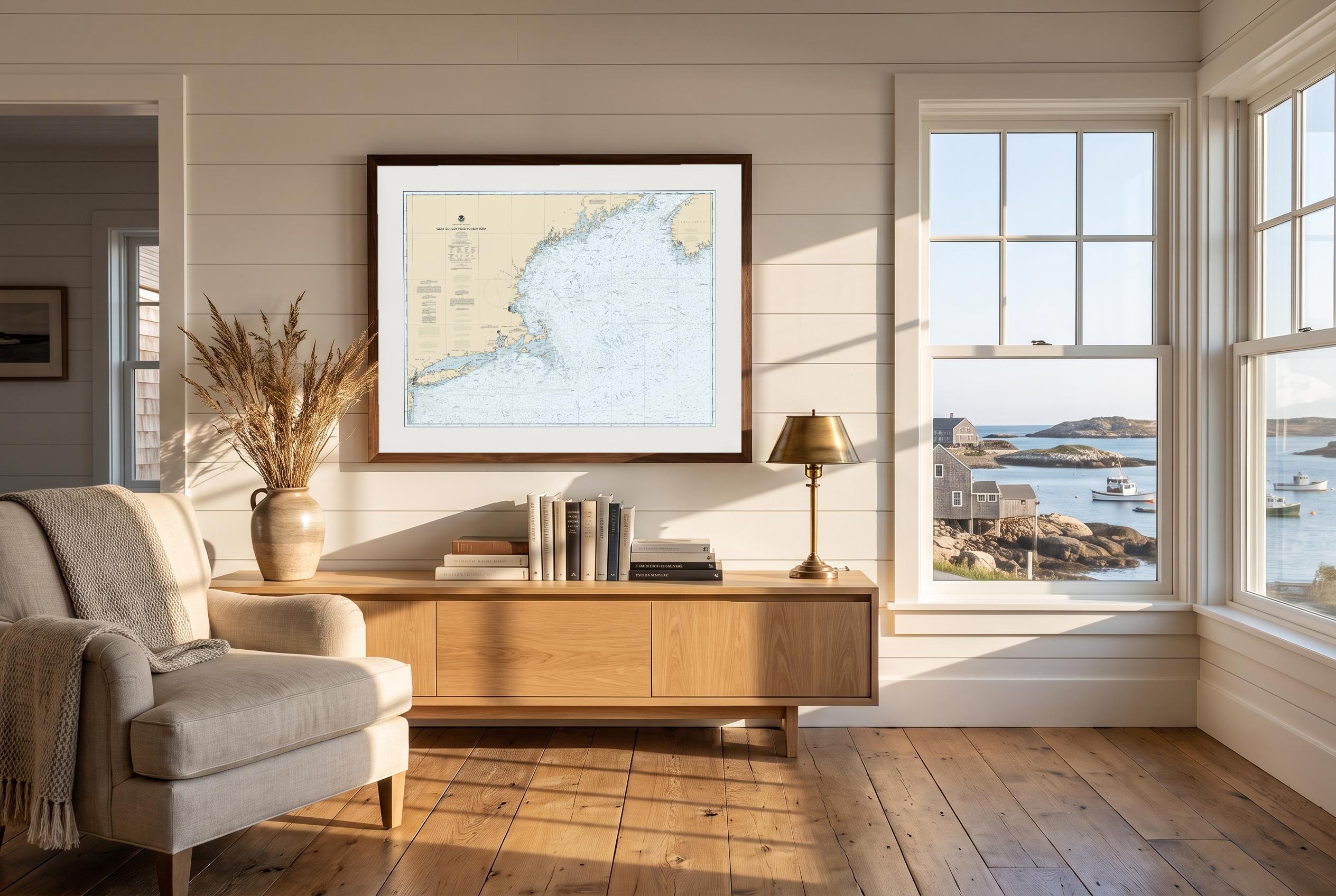 West Quoddy Head to New York in Charthouse, framed in a room