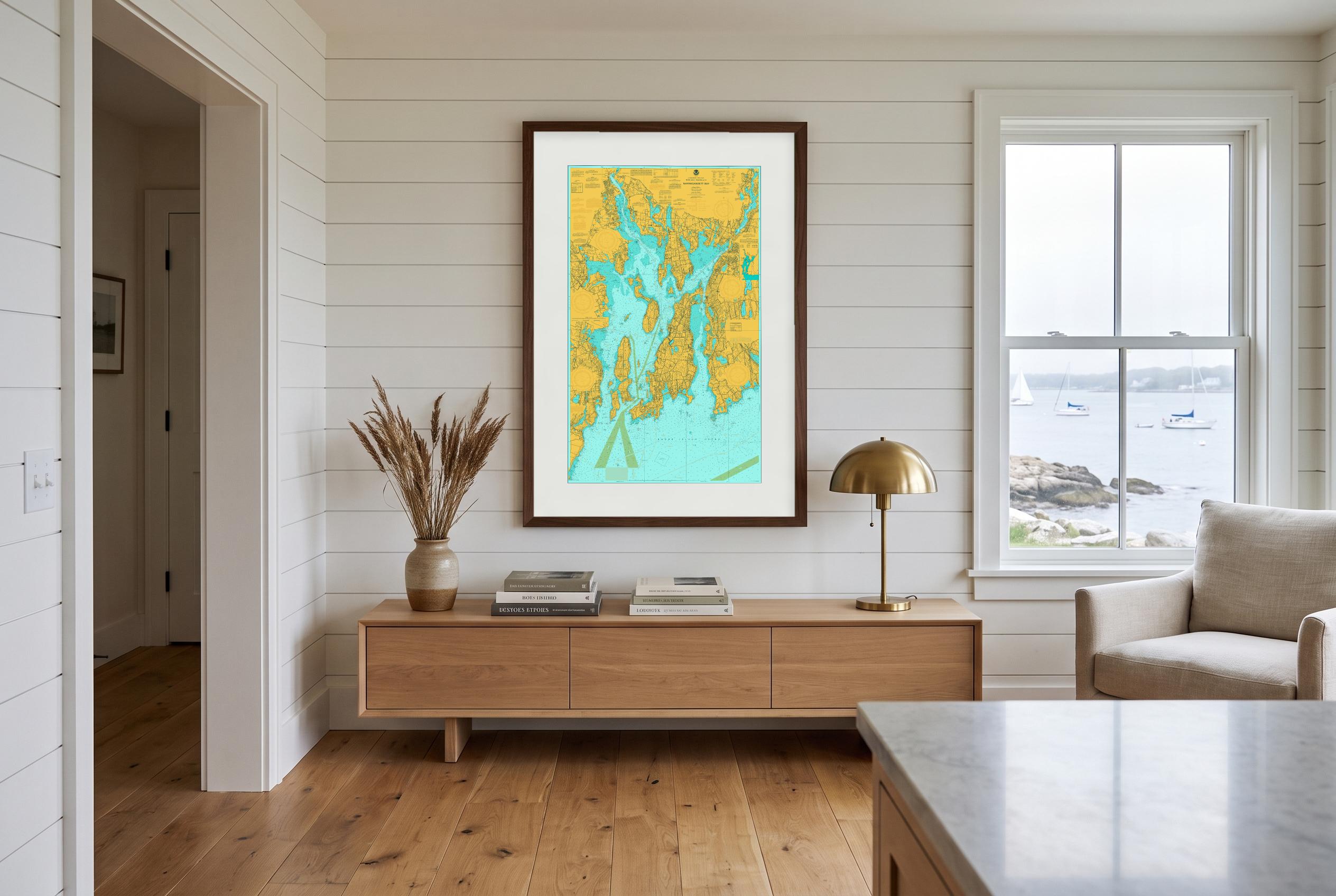 Narragansett Bay in Doubloon, framed in a room