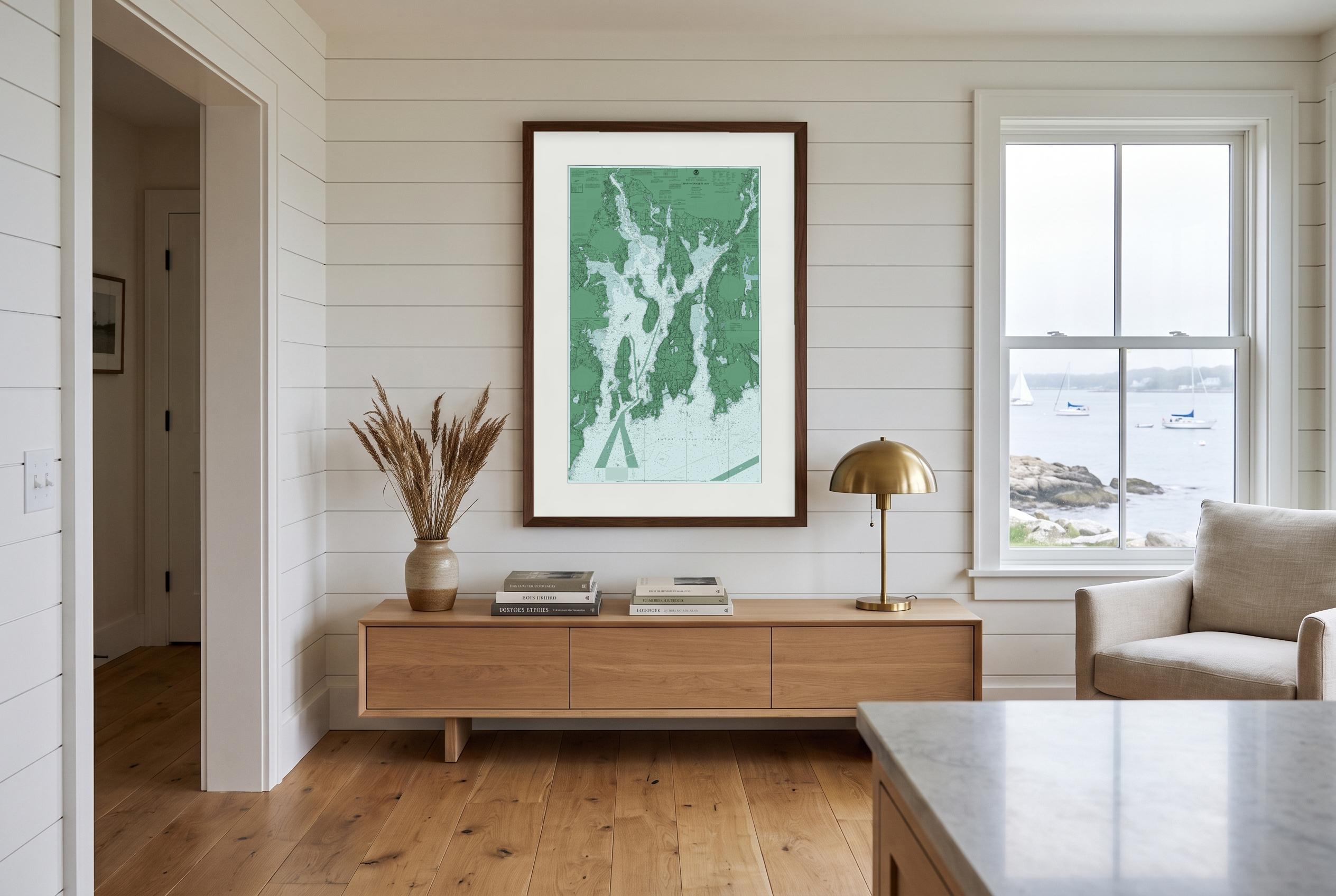 Narragansett Bay in Salt Marsh, framed in a room