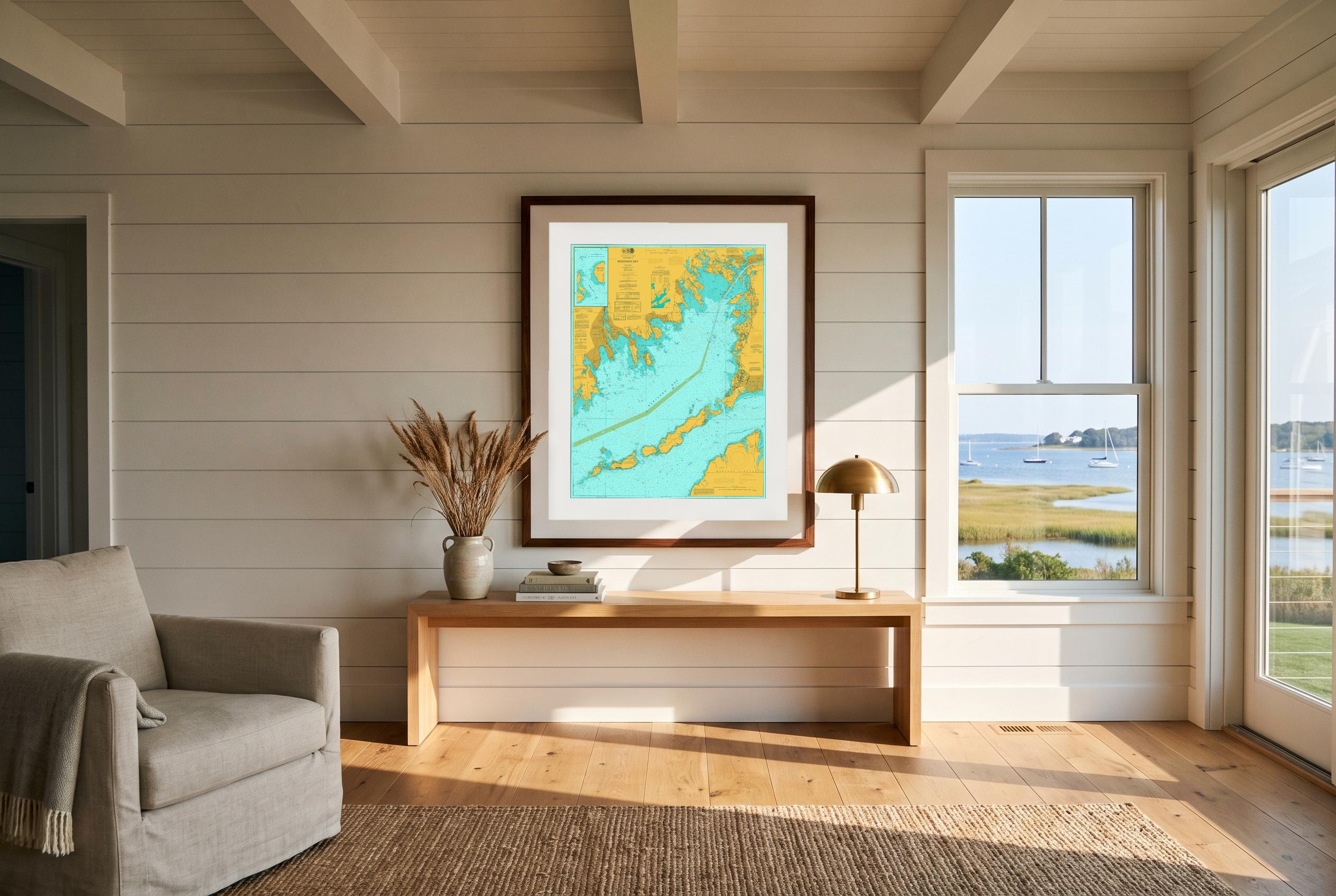 Buzzards Bay in Doubloon, framed in a room