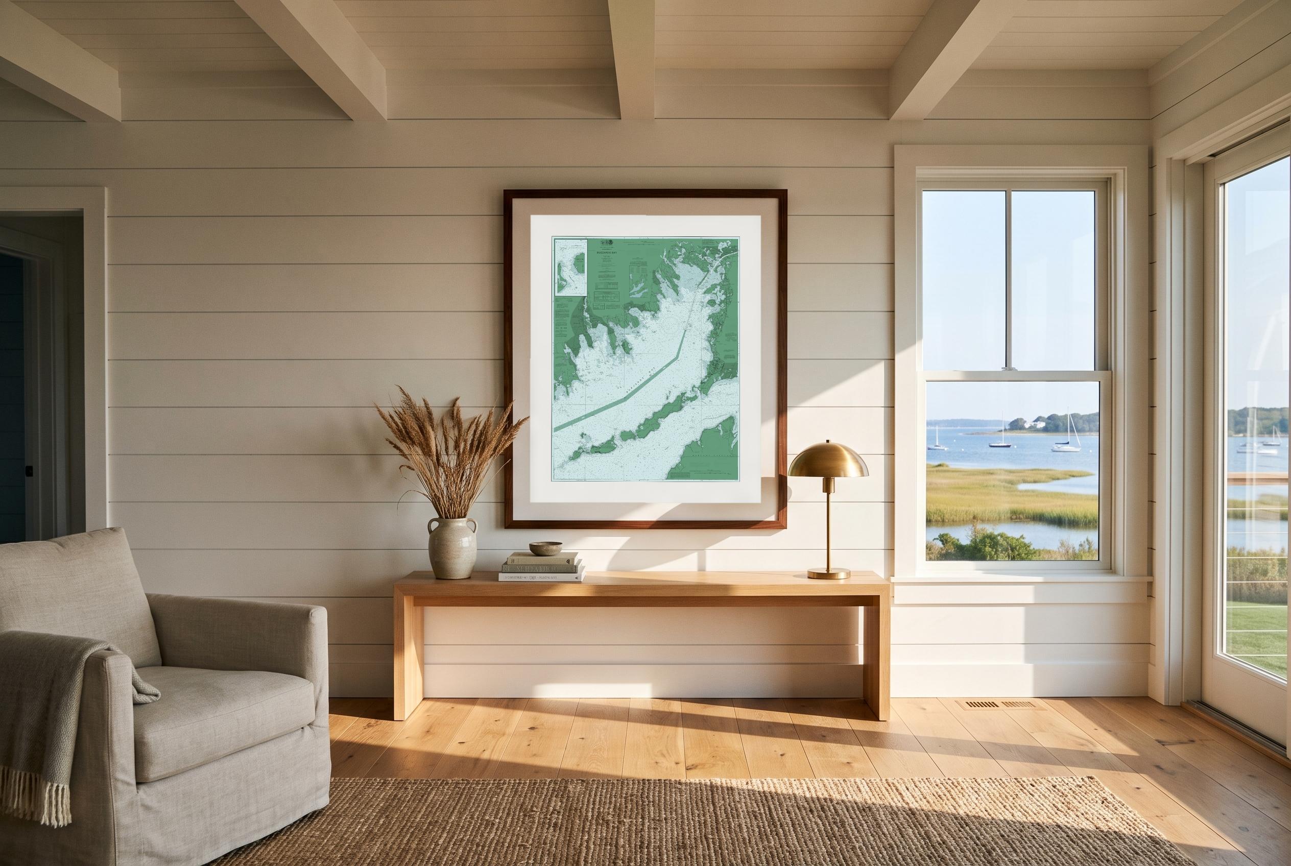 Buzzards Bay in Salt Marsh, framed in a room
