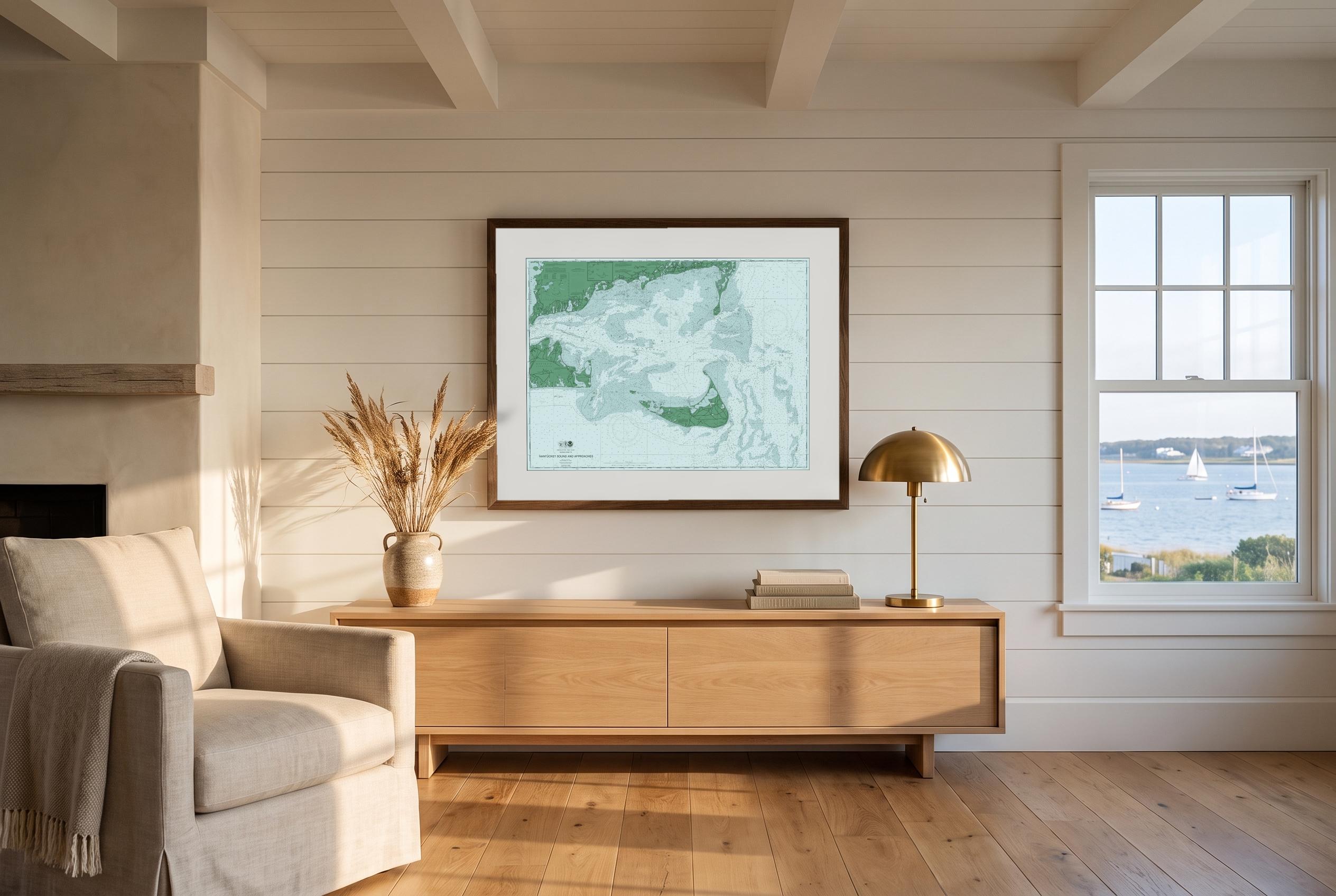 Nantucket Sound in Salt Marsh, framed in a room