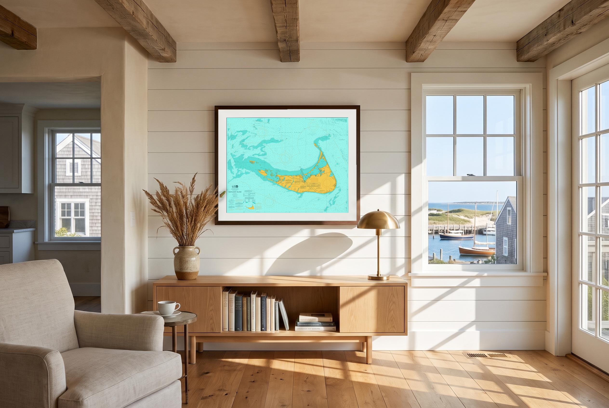 Nantucket Island in Doubloon, framed in a room