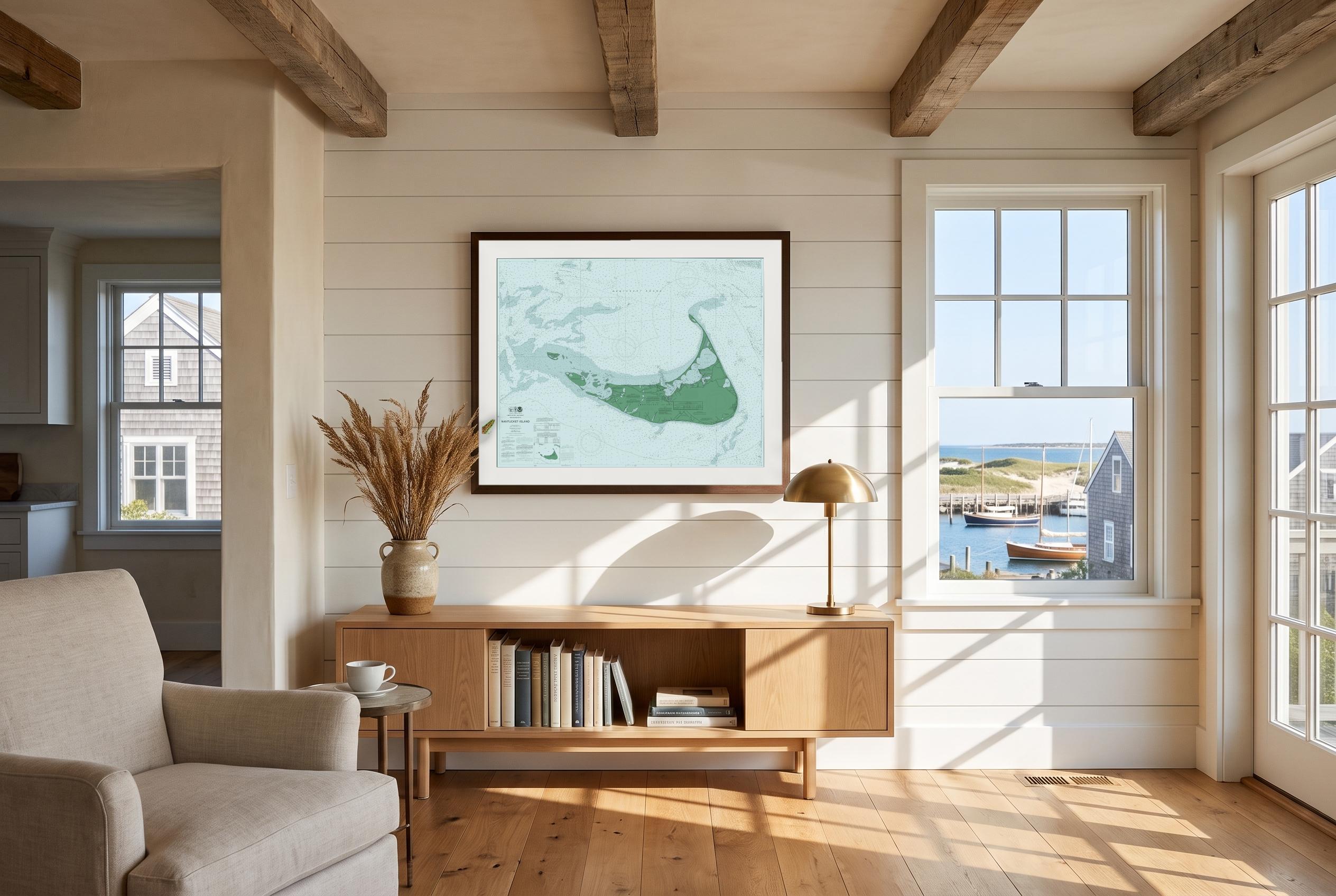 Nantucket Island in Salt Marsh, framed in a room