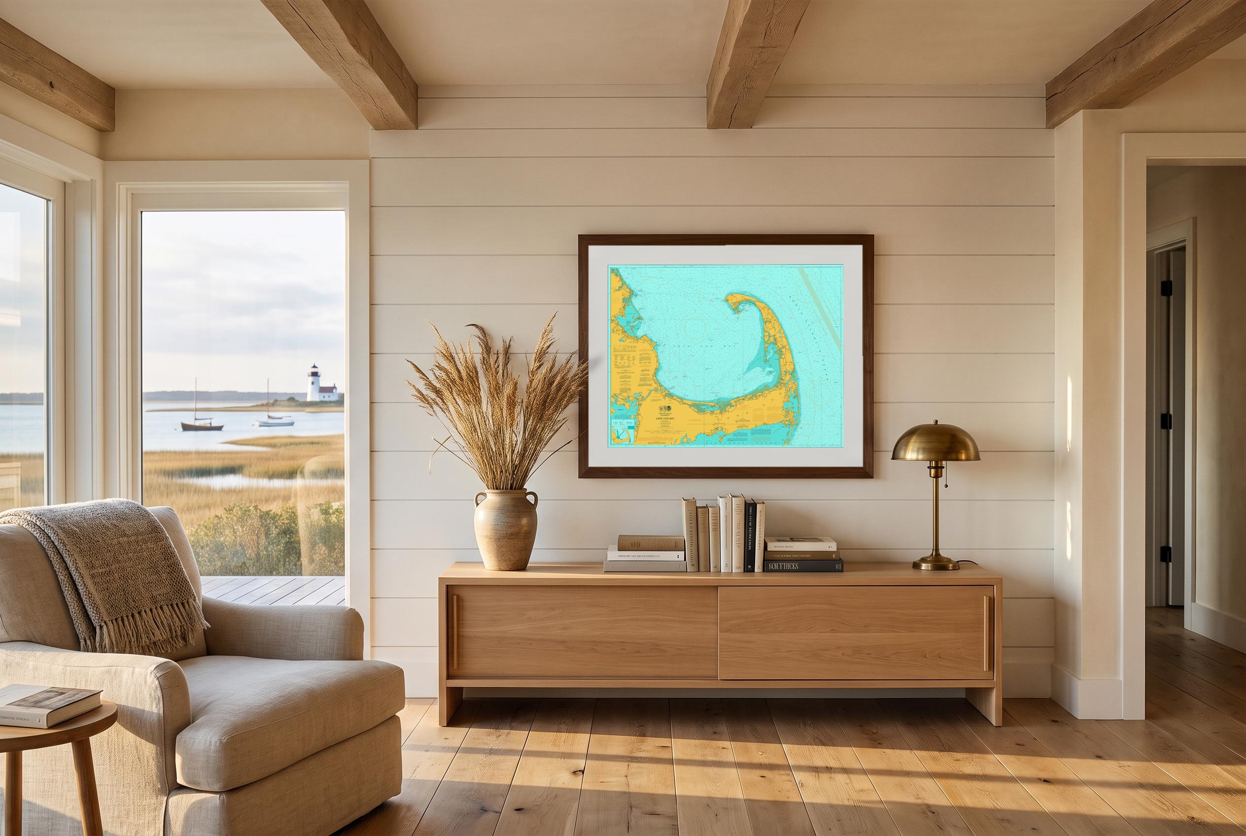 Cape Cod Bay in Doubloon, framed in a room