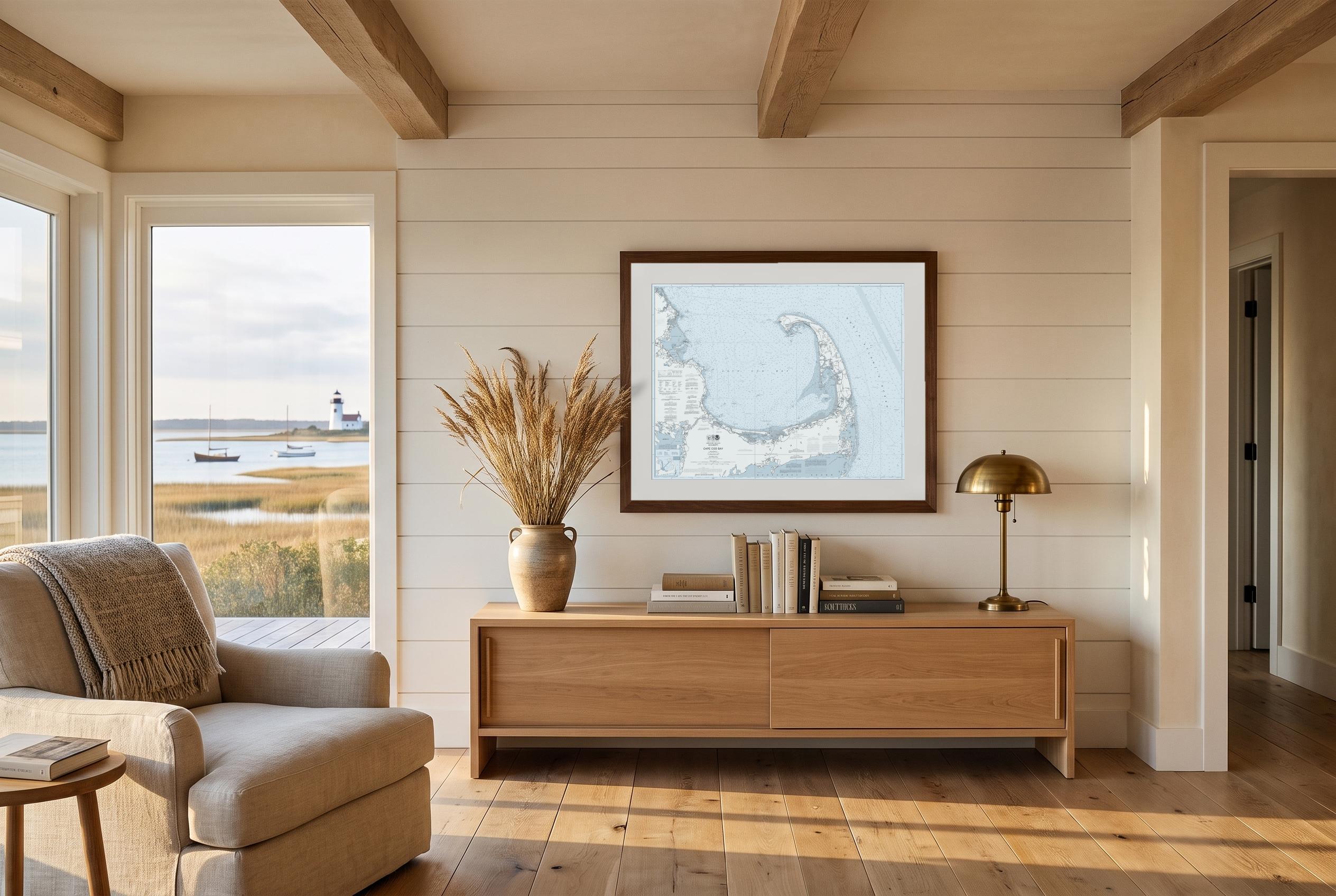 Cape Cod Bay in Sea Smoke, framed in a room
