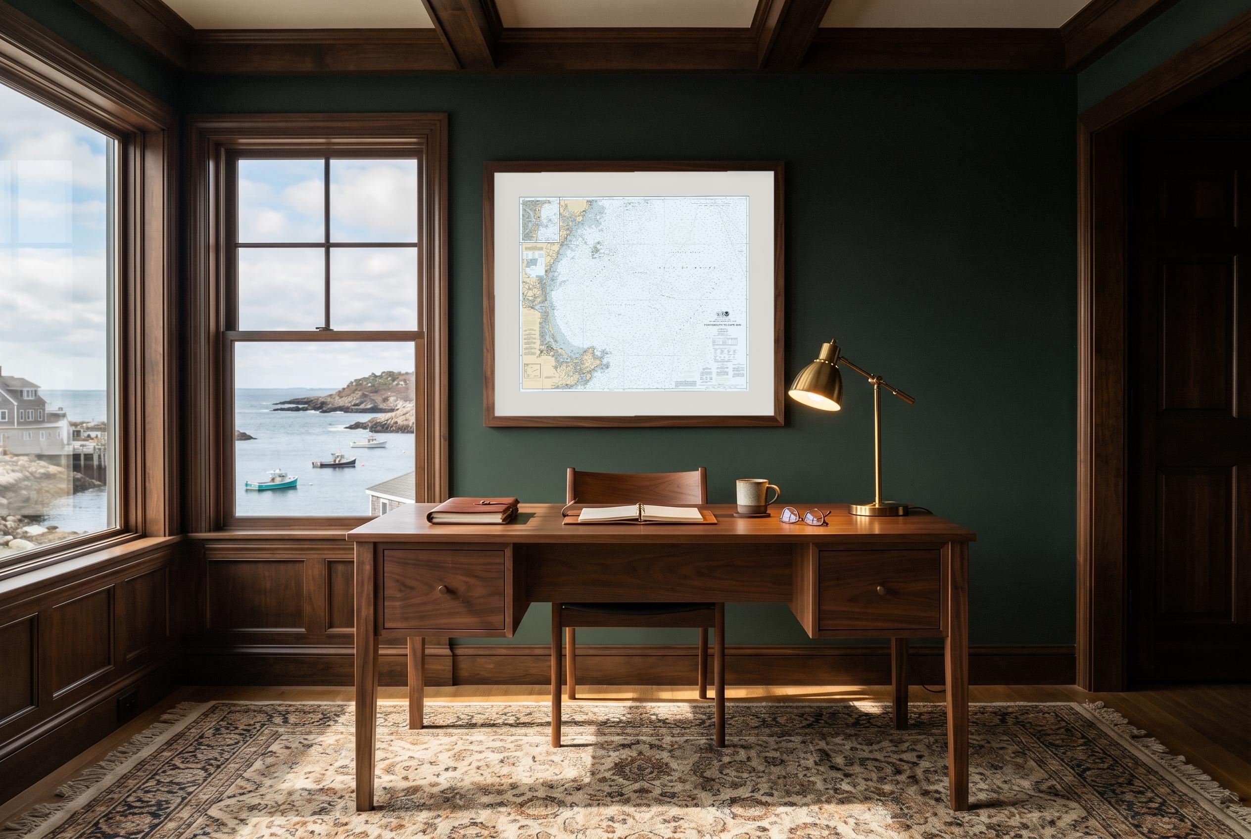 Portsmouth to Cape Ann in Charthouse, framed in a room