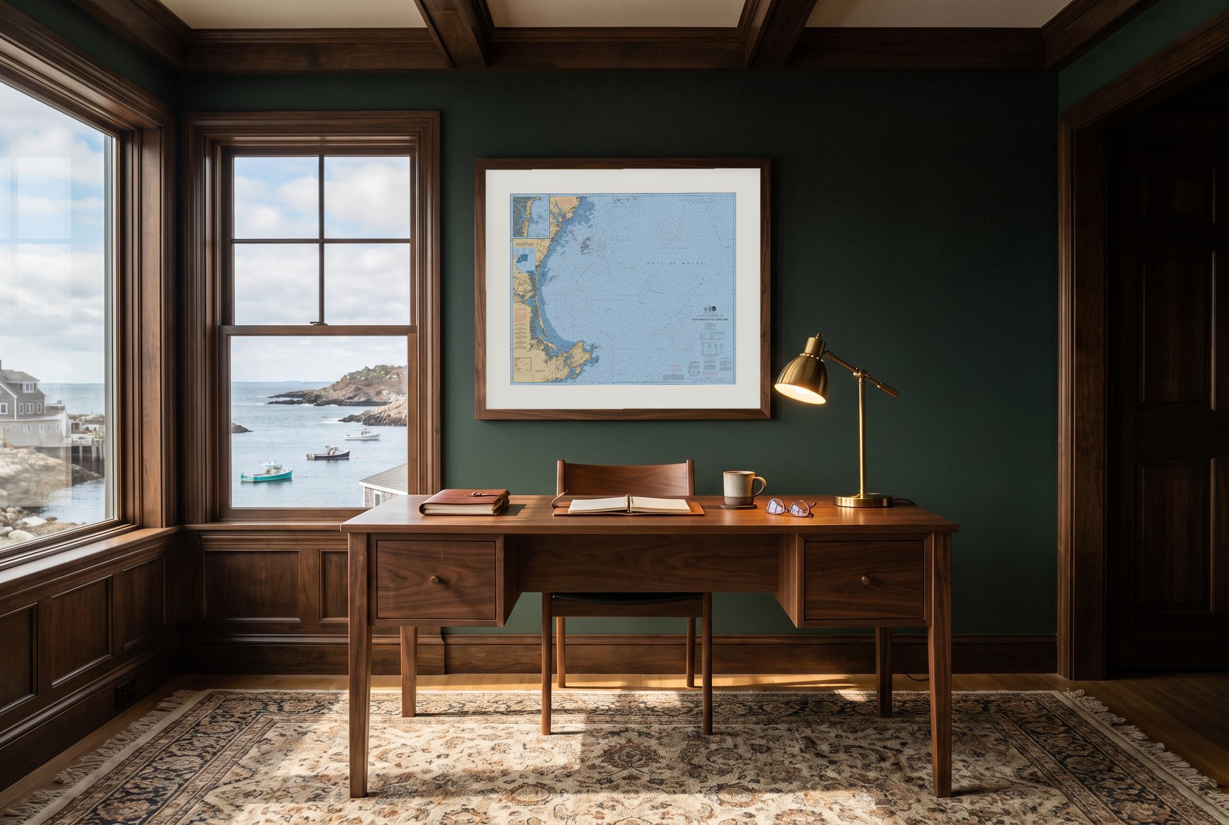Portsmouth to Cape Ann in Deep Channel, framed in a room