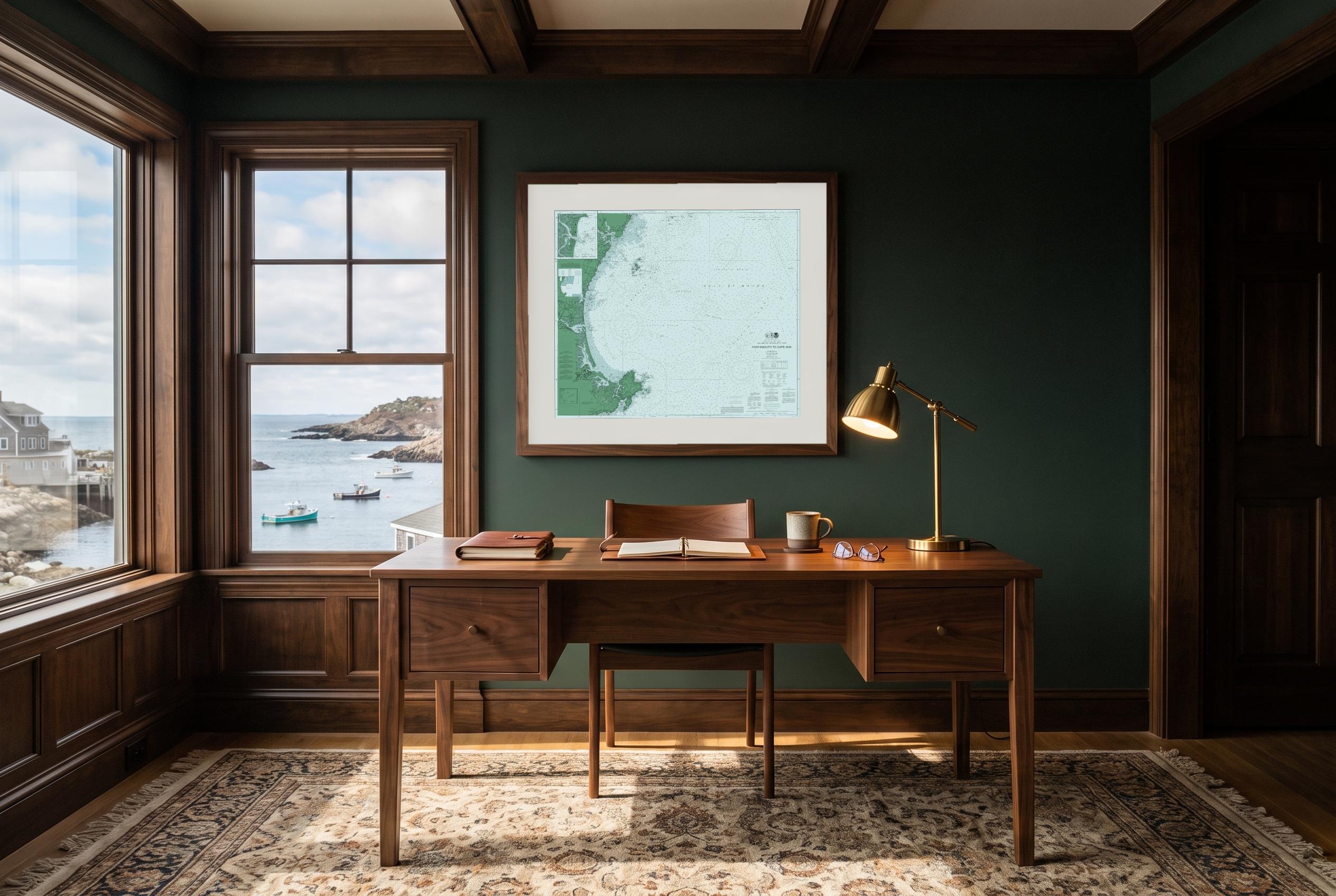 Portsmouth to Cape Ann in Salt Marsh, framed in a room