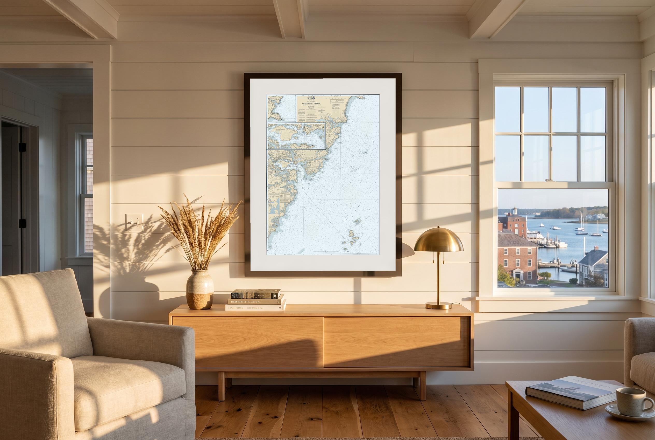 Portsmouth Harbor in Charthouse, framed in a room