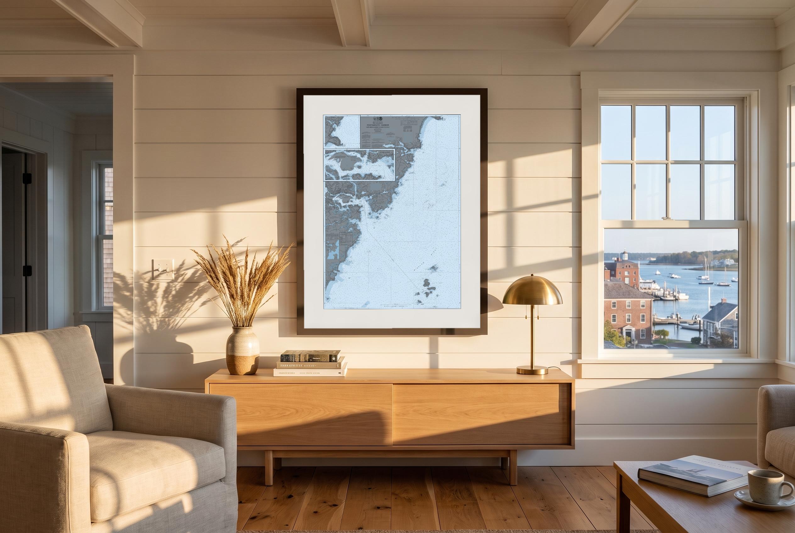 Portsmouth Harbor in Cold Front, framed on a wall