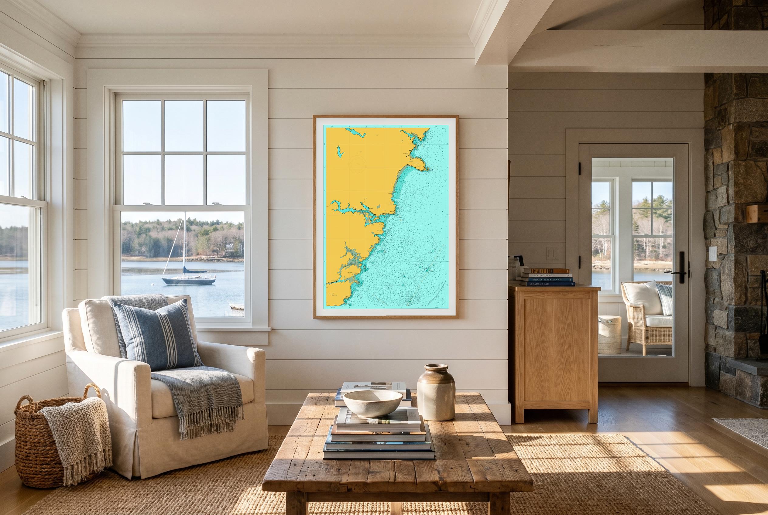 York, Maine in Doubloon, framed in a room