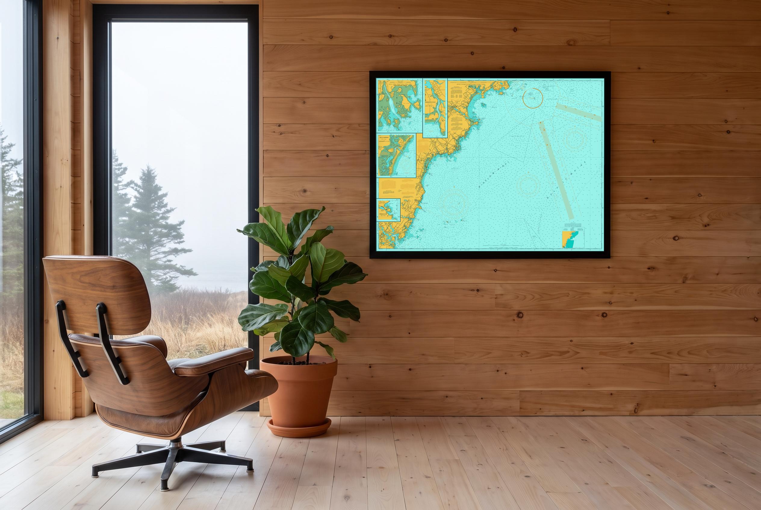 The Maine Beaches in Doubloon, framed in a room