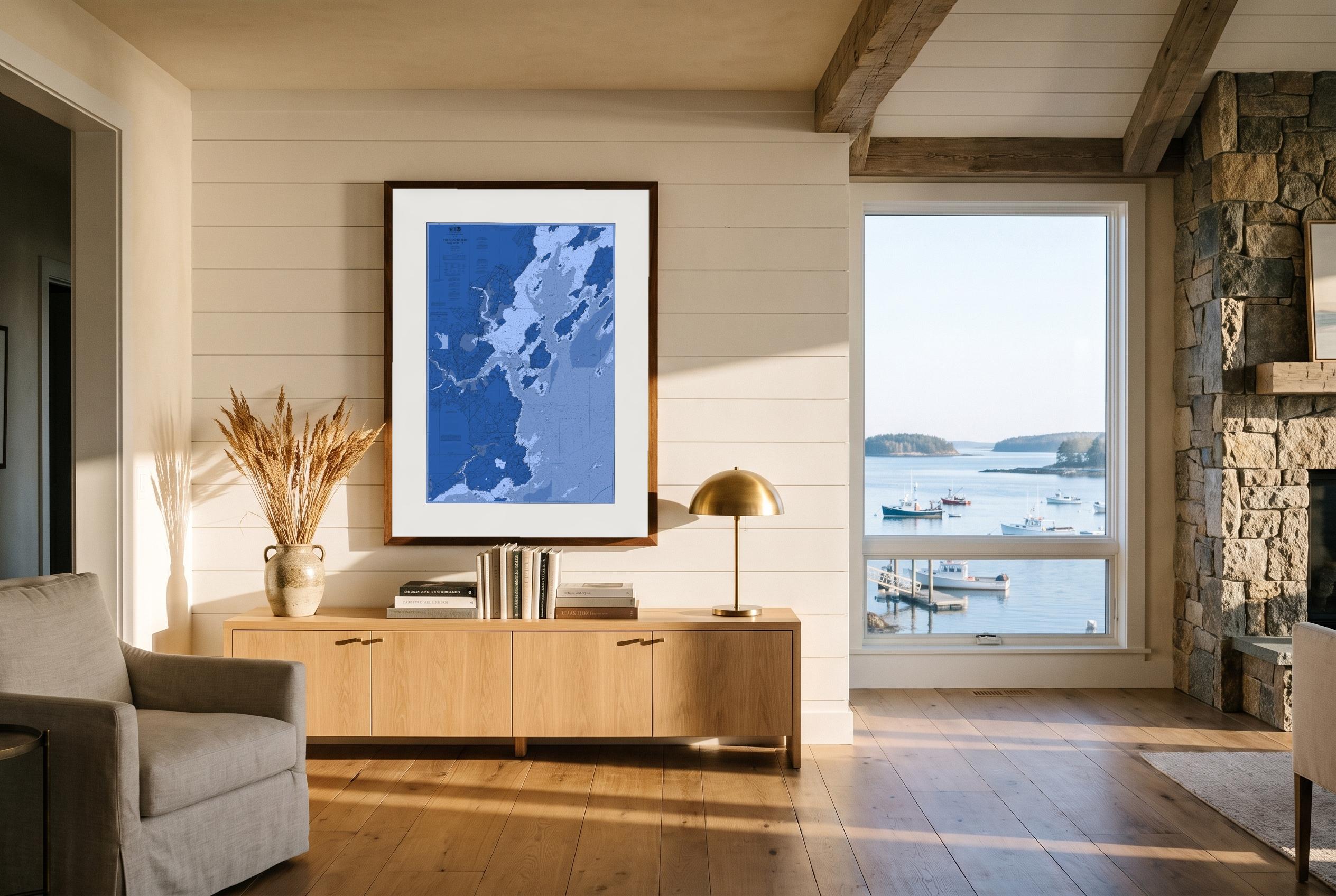 Portland Harbor in Nor'easter, framed in a room