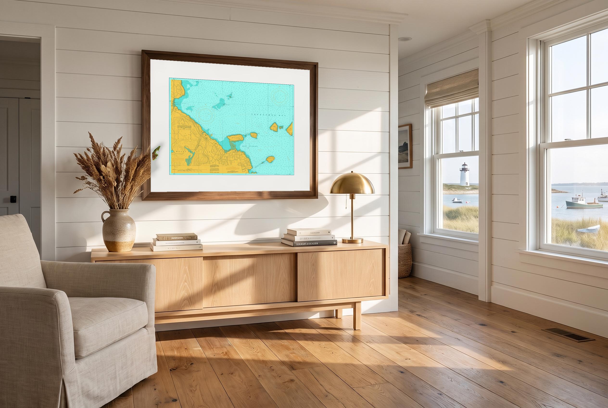 Bar Harbor in Doubloon, framed in a room