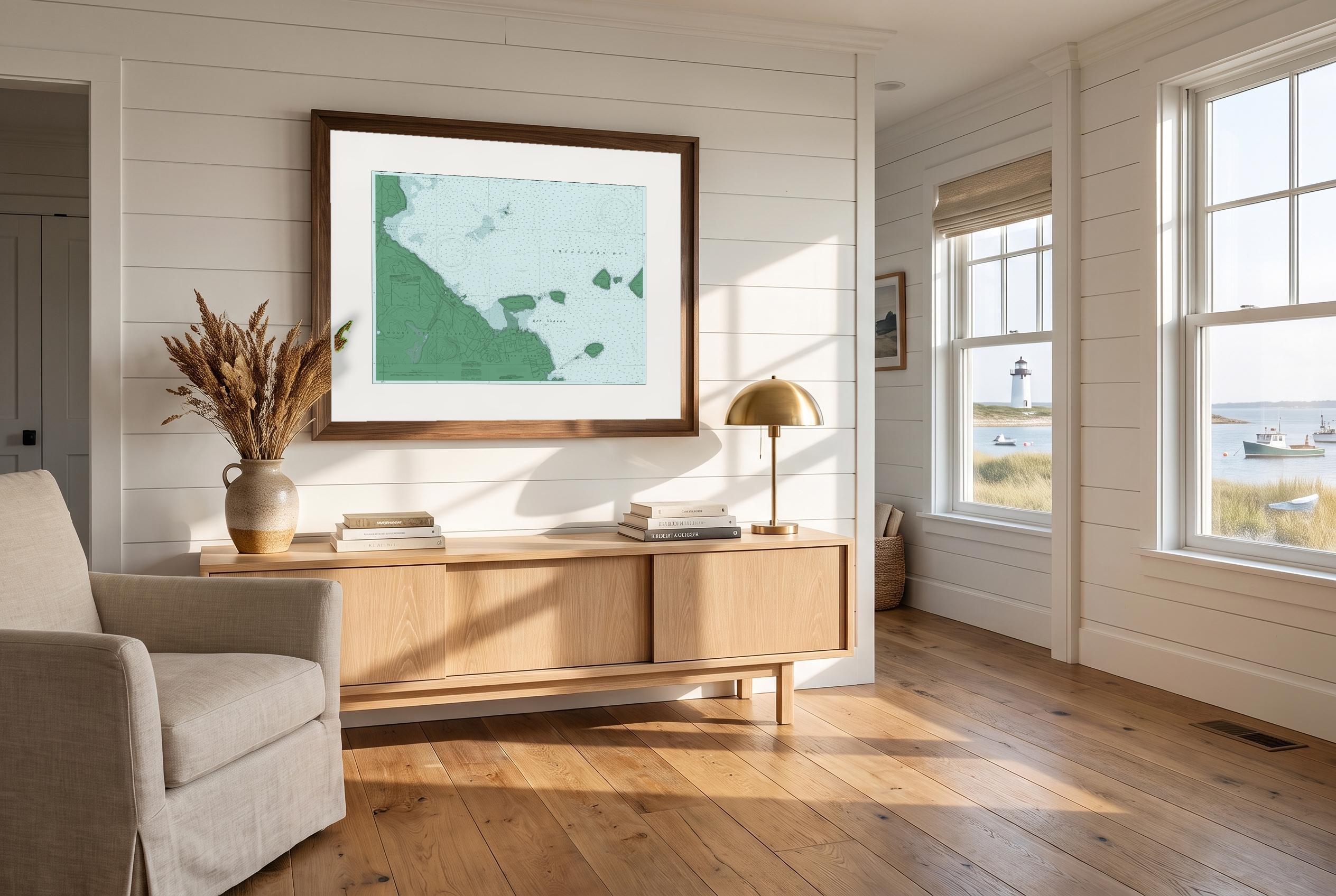Bar Harbor in Salt Marsh, framed in a room