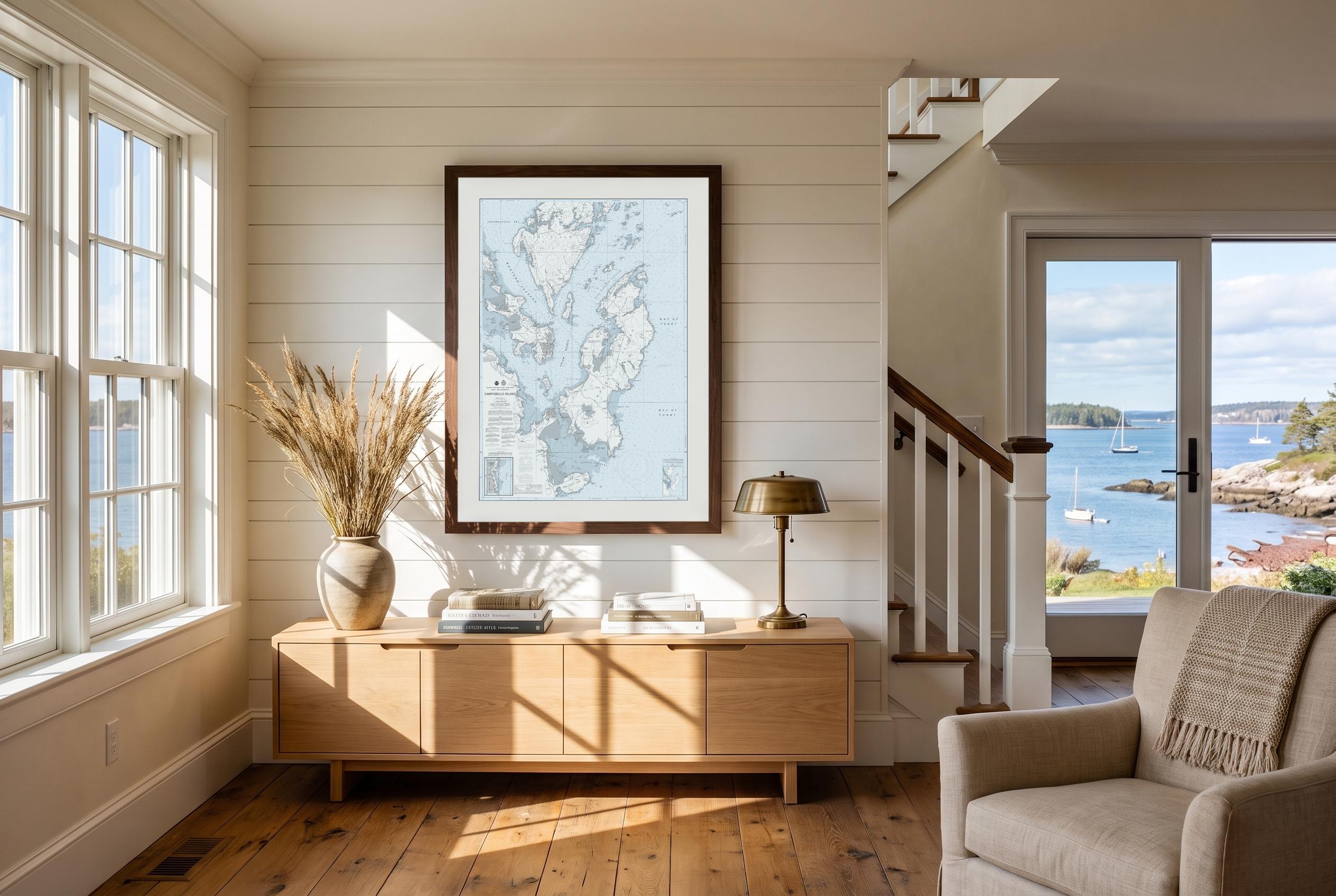 Eastport in Sea Smoke, framed in a room