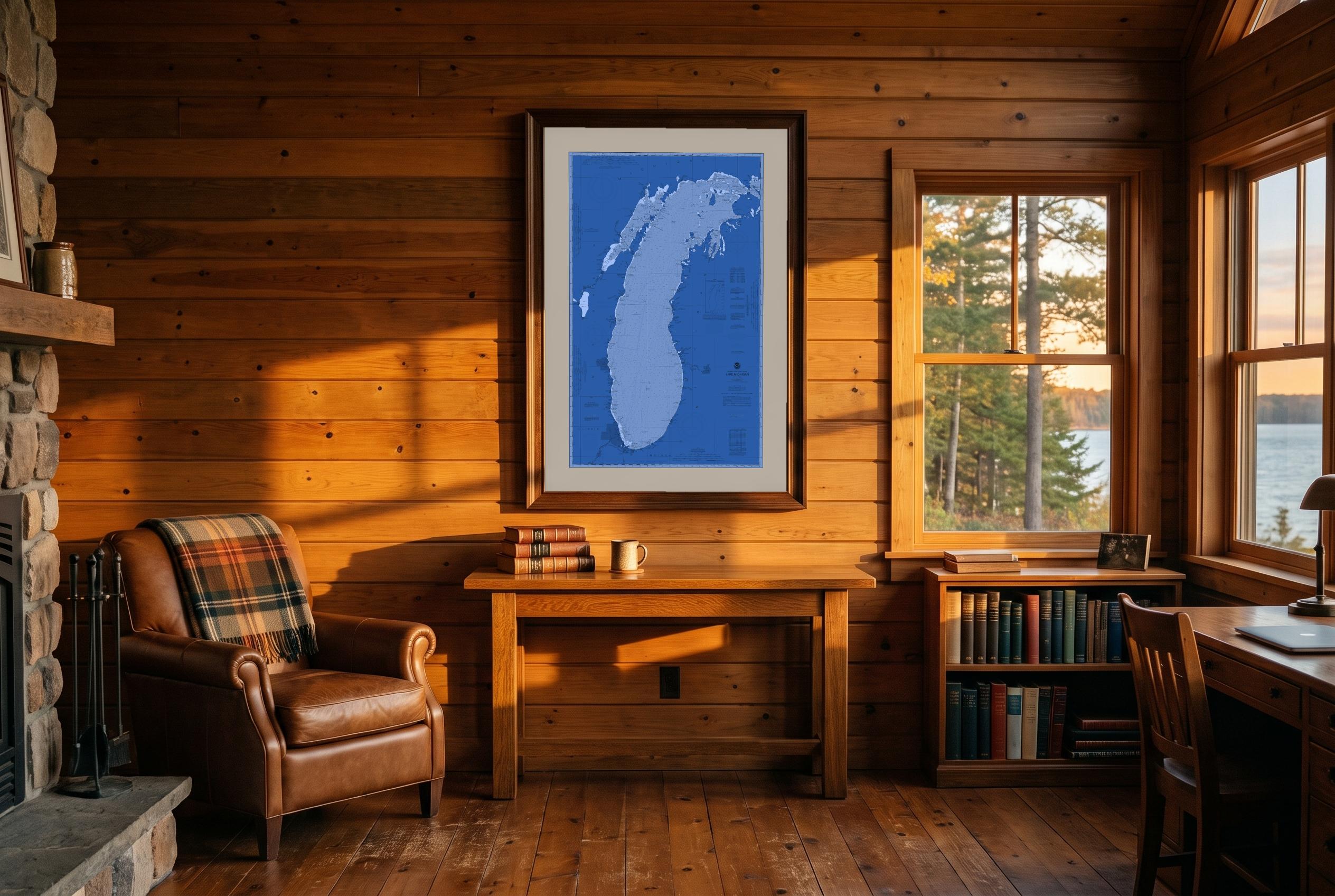 Lake Michigan in Nor'easter, framed in a room