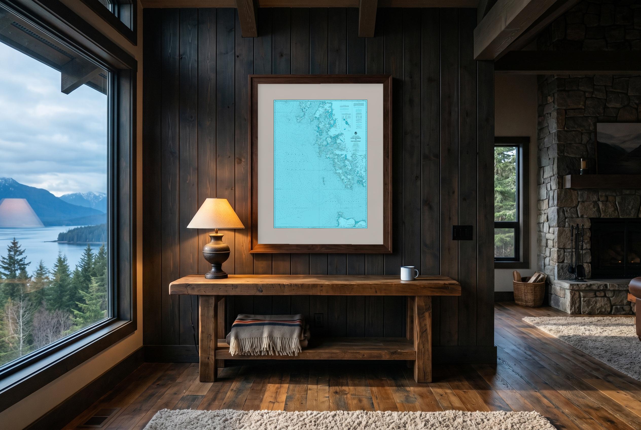 Southeast Alaska in Riptide, framed in a room