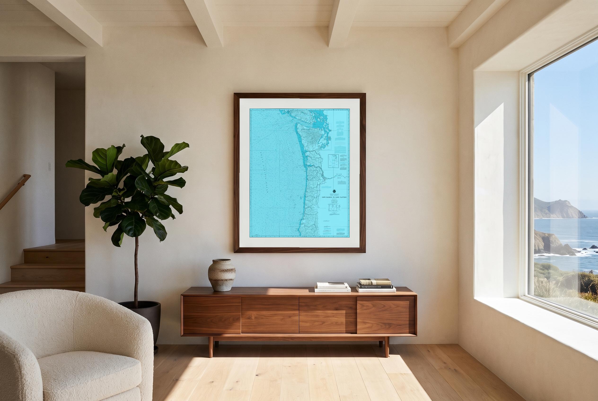 Cape Blanco to Cape Flattery in Riptide, framed in a room