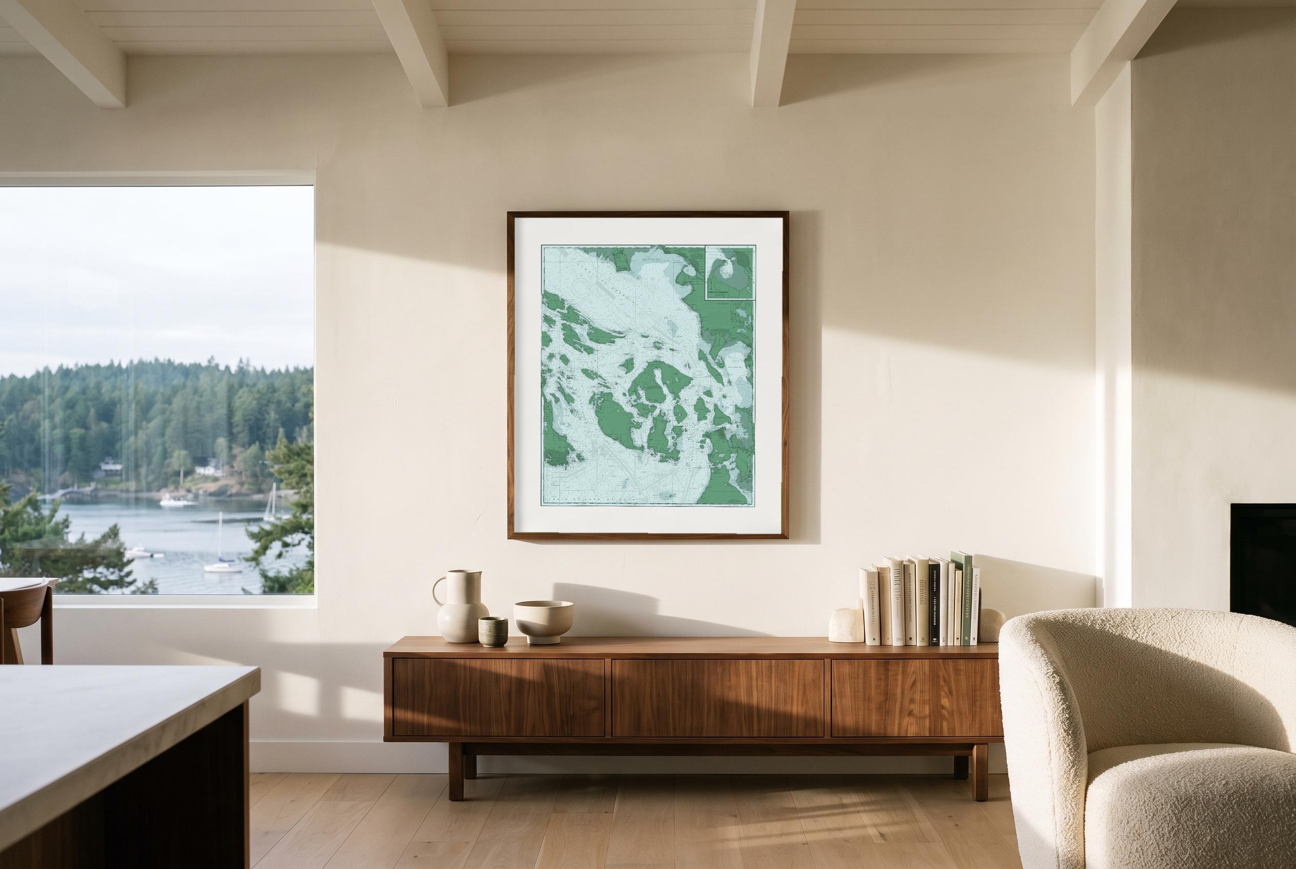 San Juan Islands in Salt Marsh, framed in a room