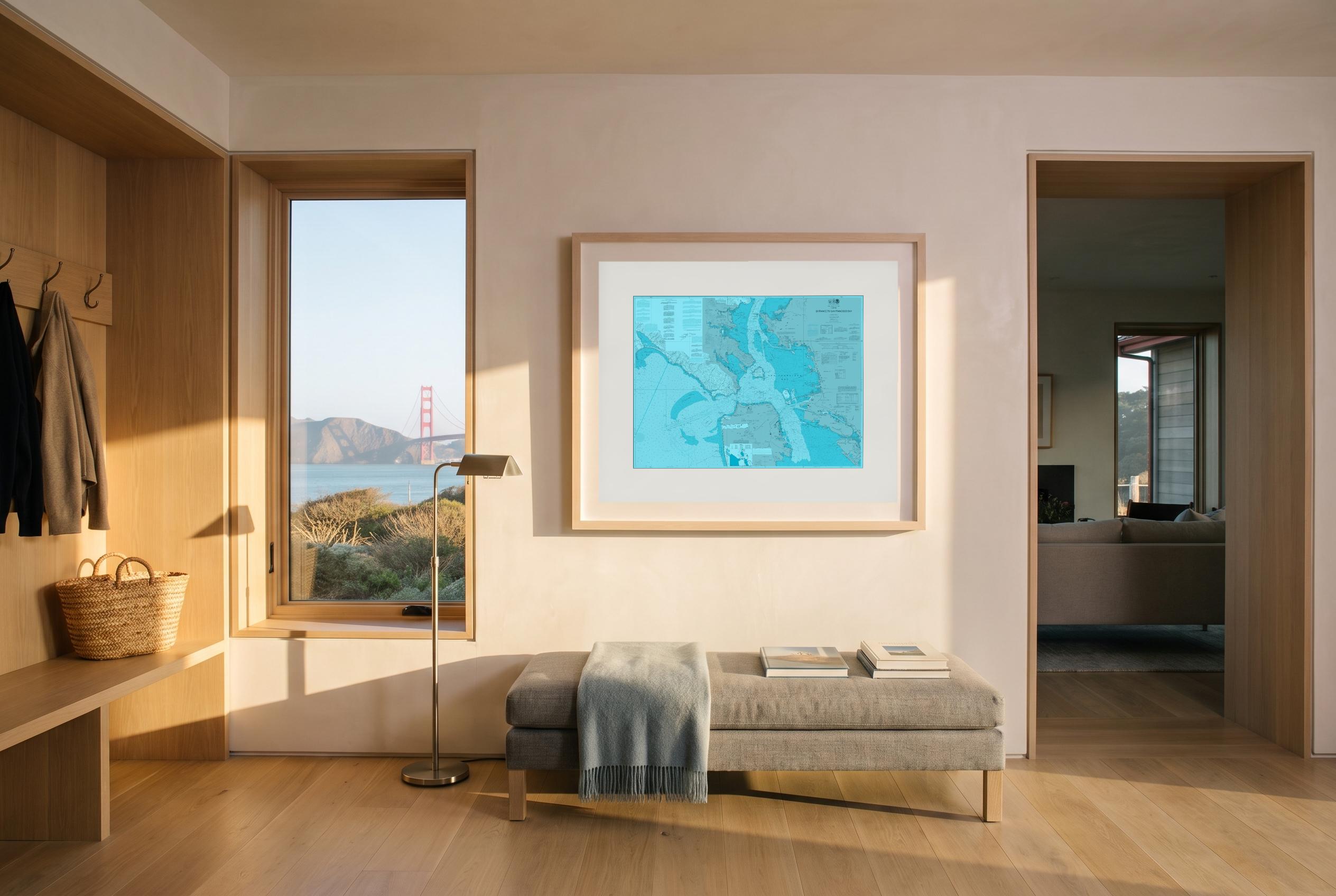Golden Gate in Riptide, framed in a room