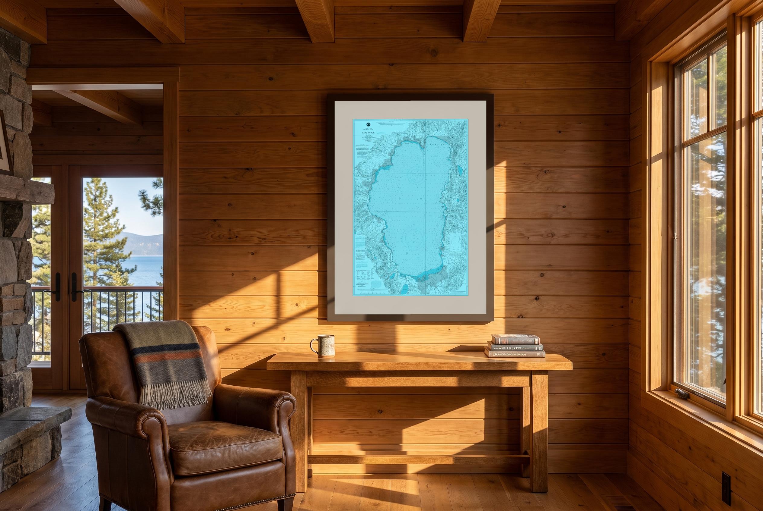 Lake Tahoe in Riptide, framed in a room