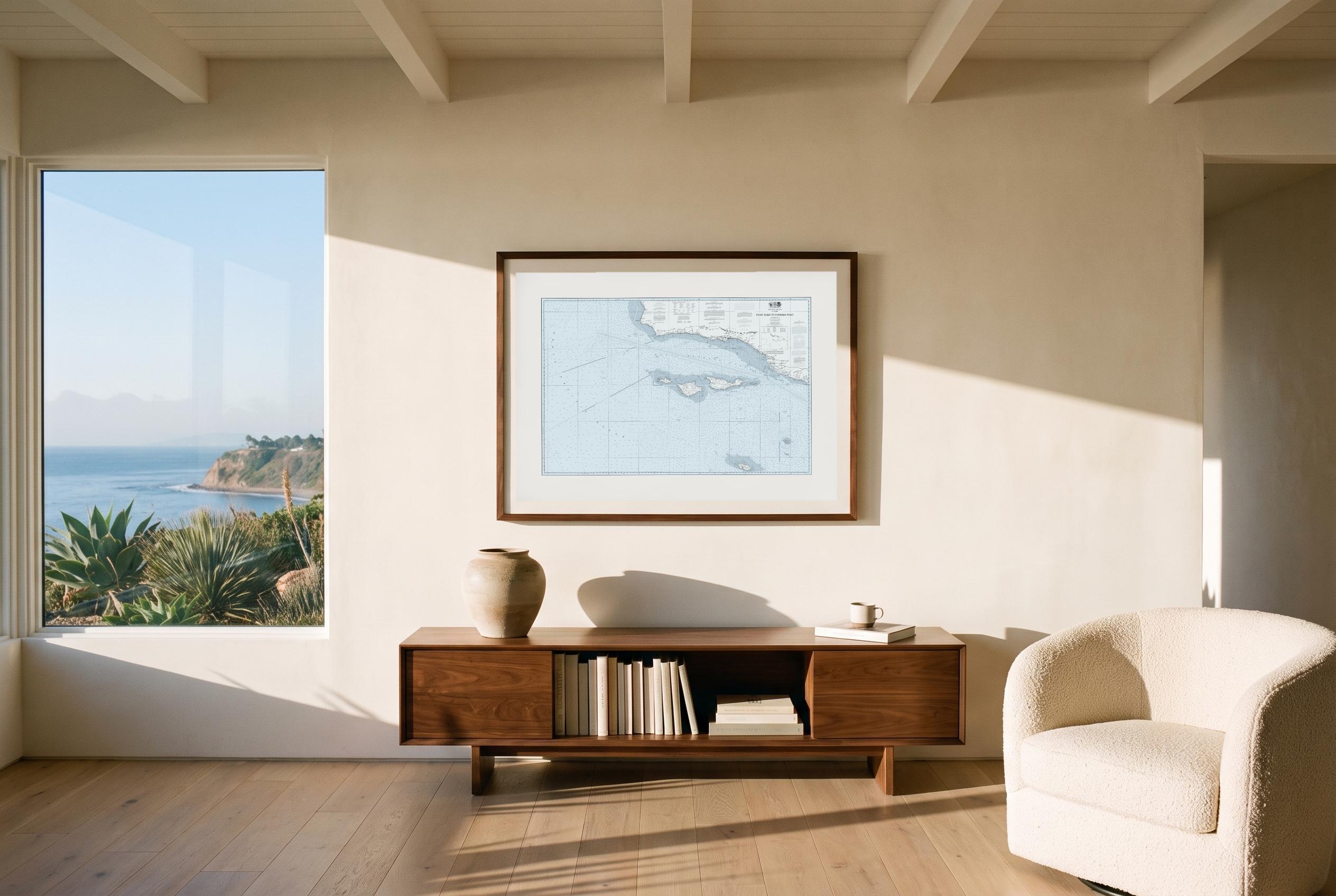 Point Dume to Purisima Point in Sea Smoke, framed in a room
