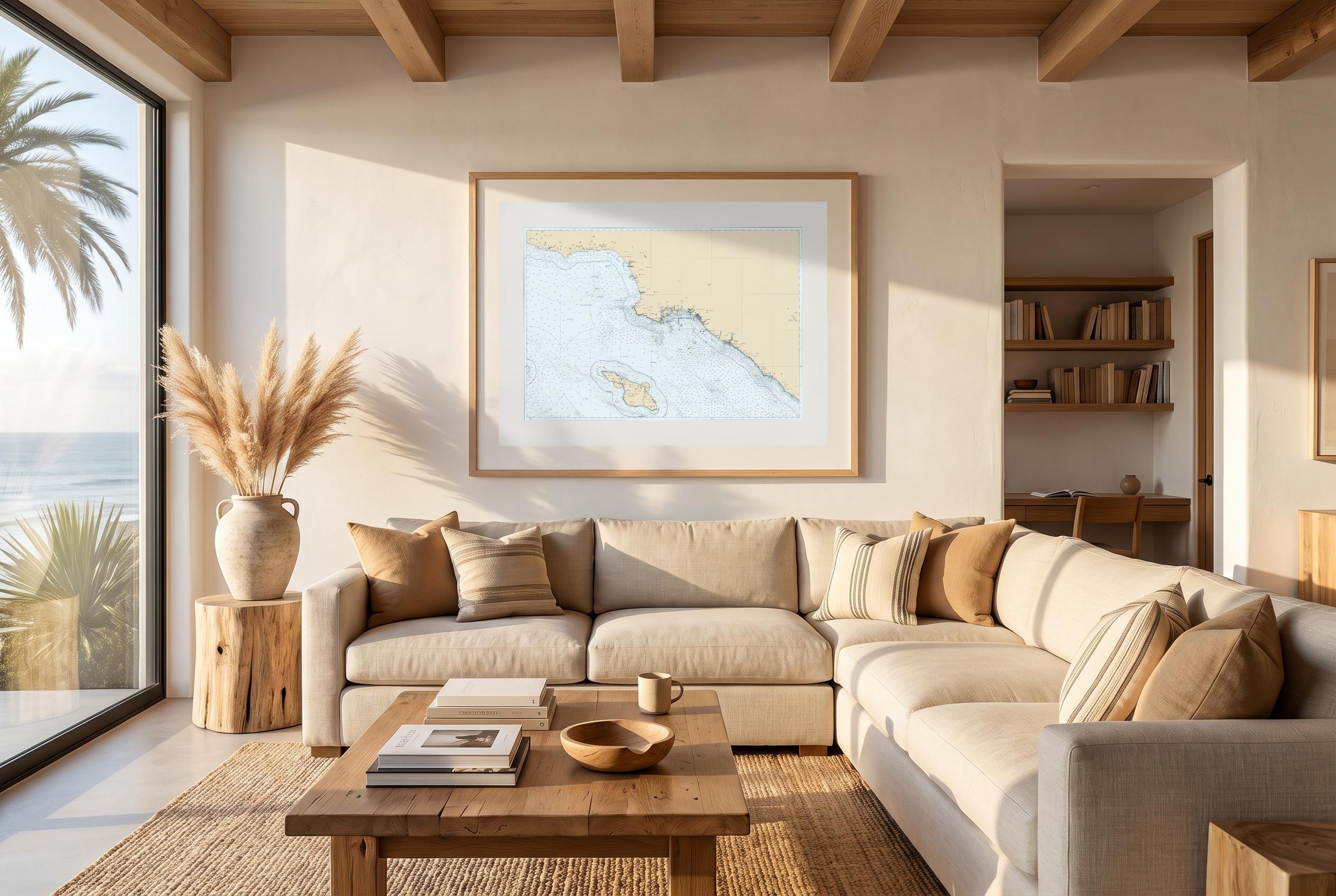 Los Angeles Beaches in Charthouse, framed in a room