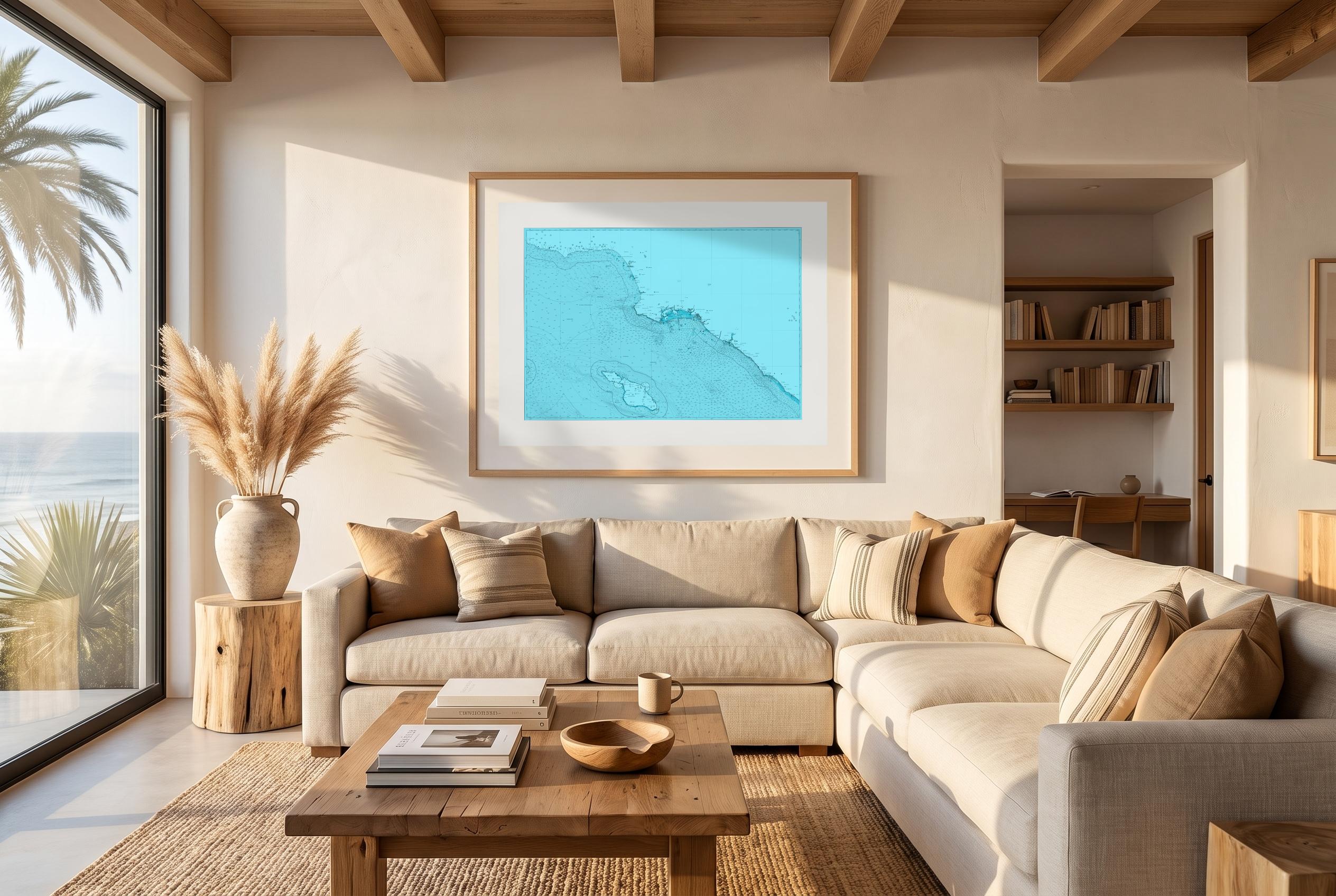 Los Angeles Beaches in Riptide, framed in a room