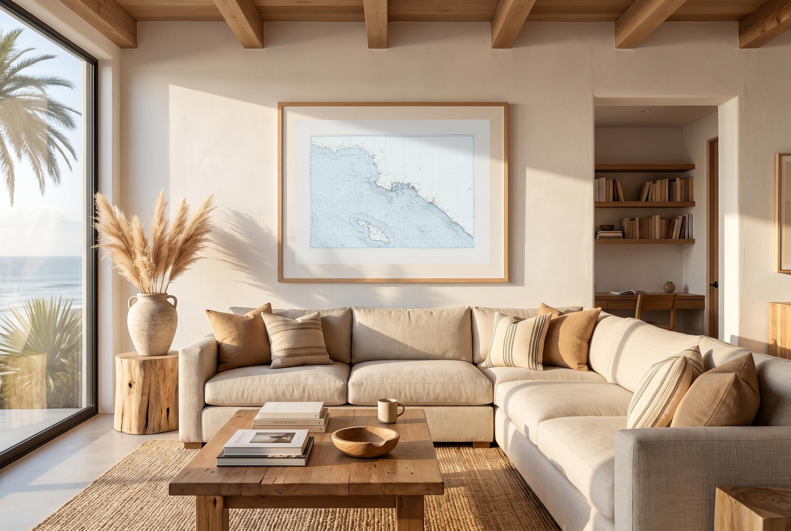 Los Angeles Beaches in Sea Smoke, framed in a room