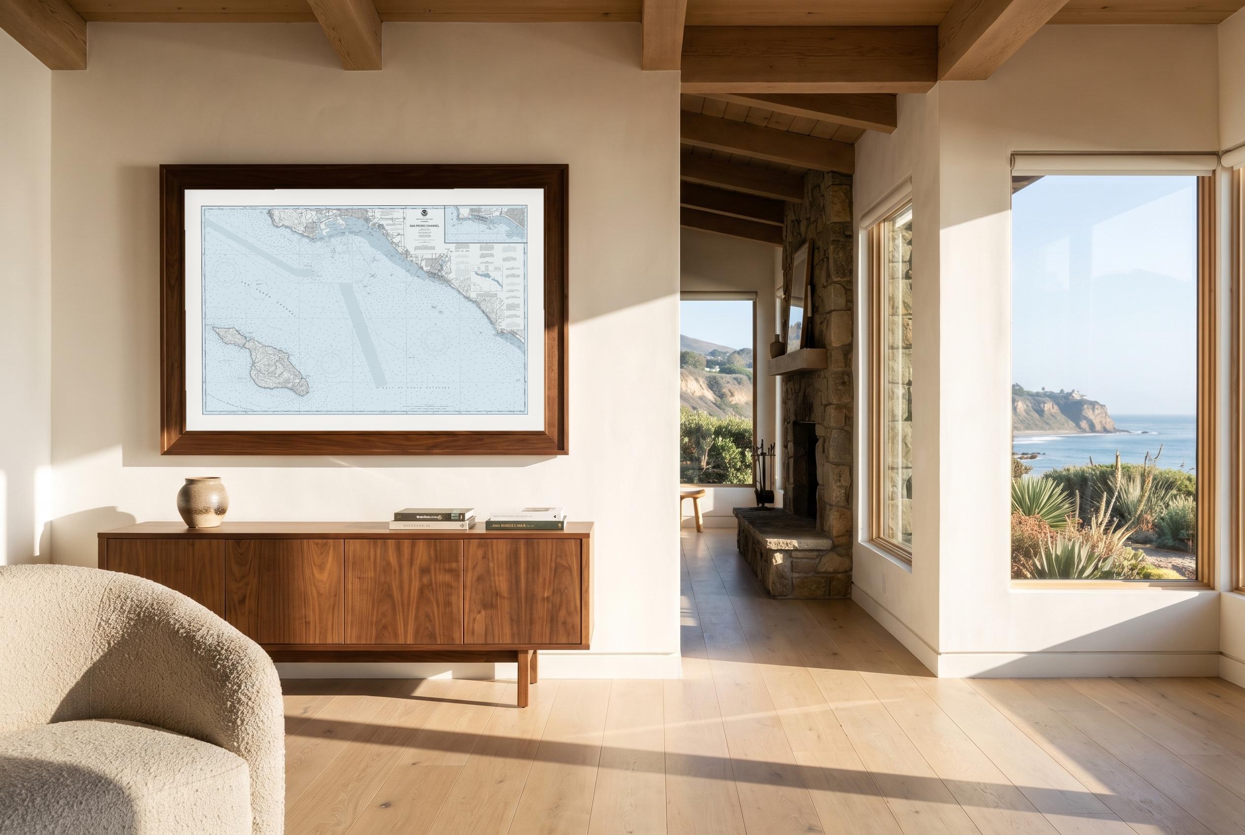 Dana Point in Sea Smoke, framed in a room