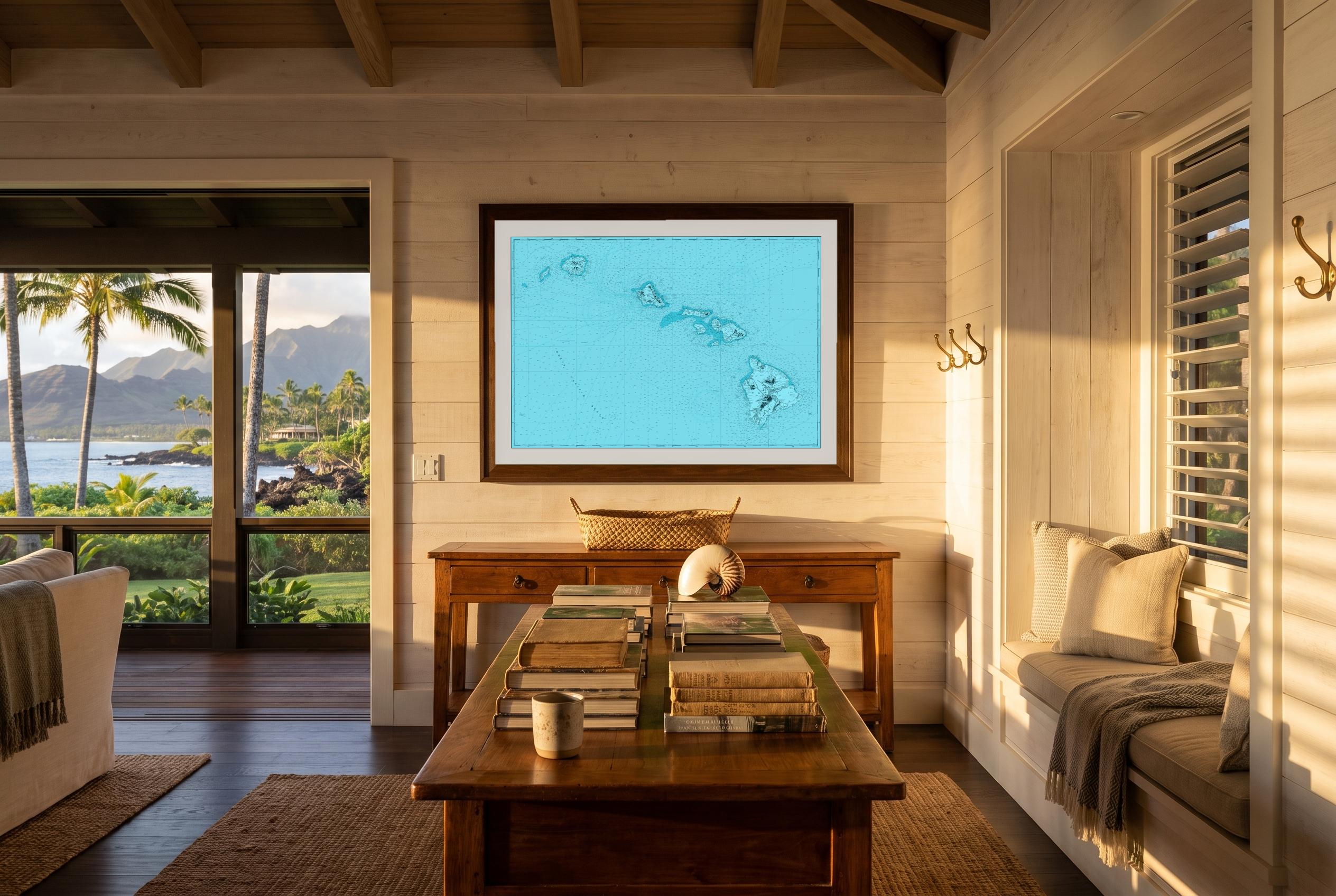 Hawaiian Islands in Riptide, framed in a room