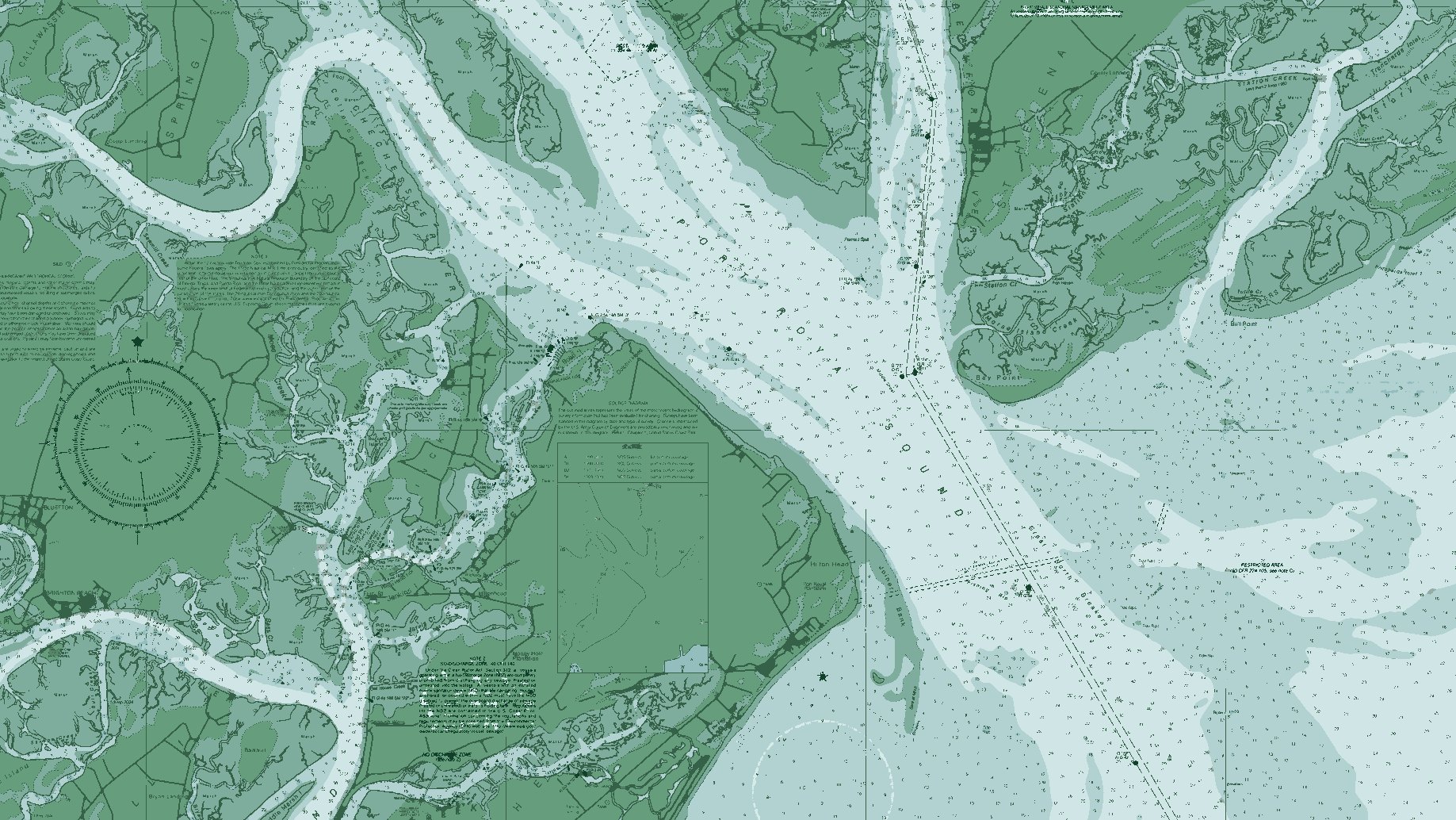 Hilton Head nautical chart in Salt Marsh, framed on a wall