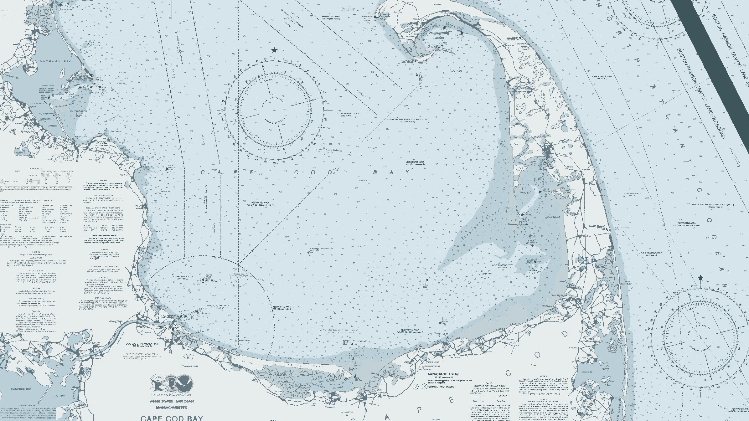 Cape Cod Bay nautical chart in Salt Marsh, framed on a wall