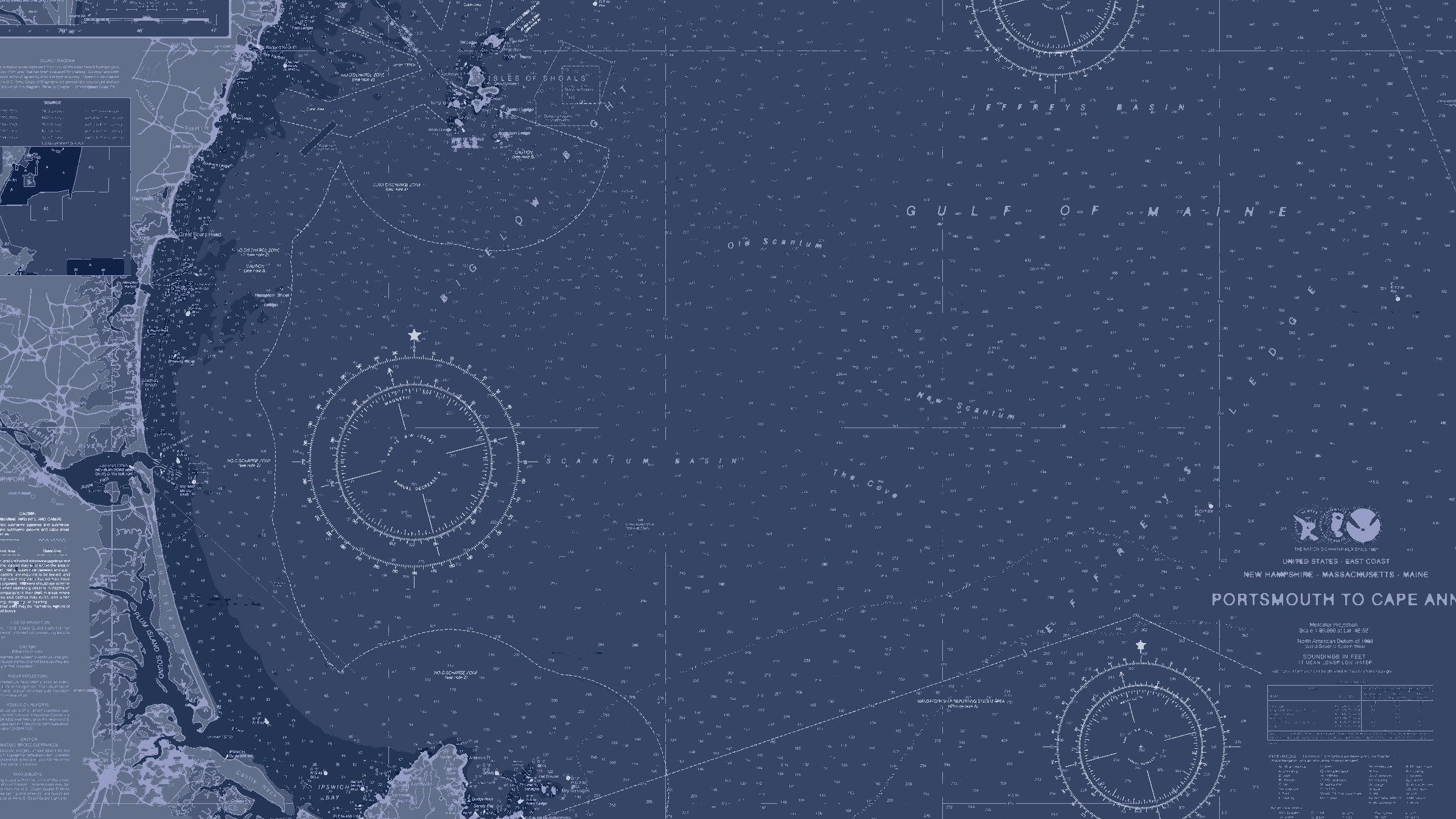 Portsmouth nautical chart in Cold Front, framed on a wall